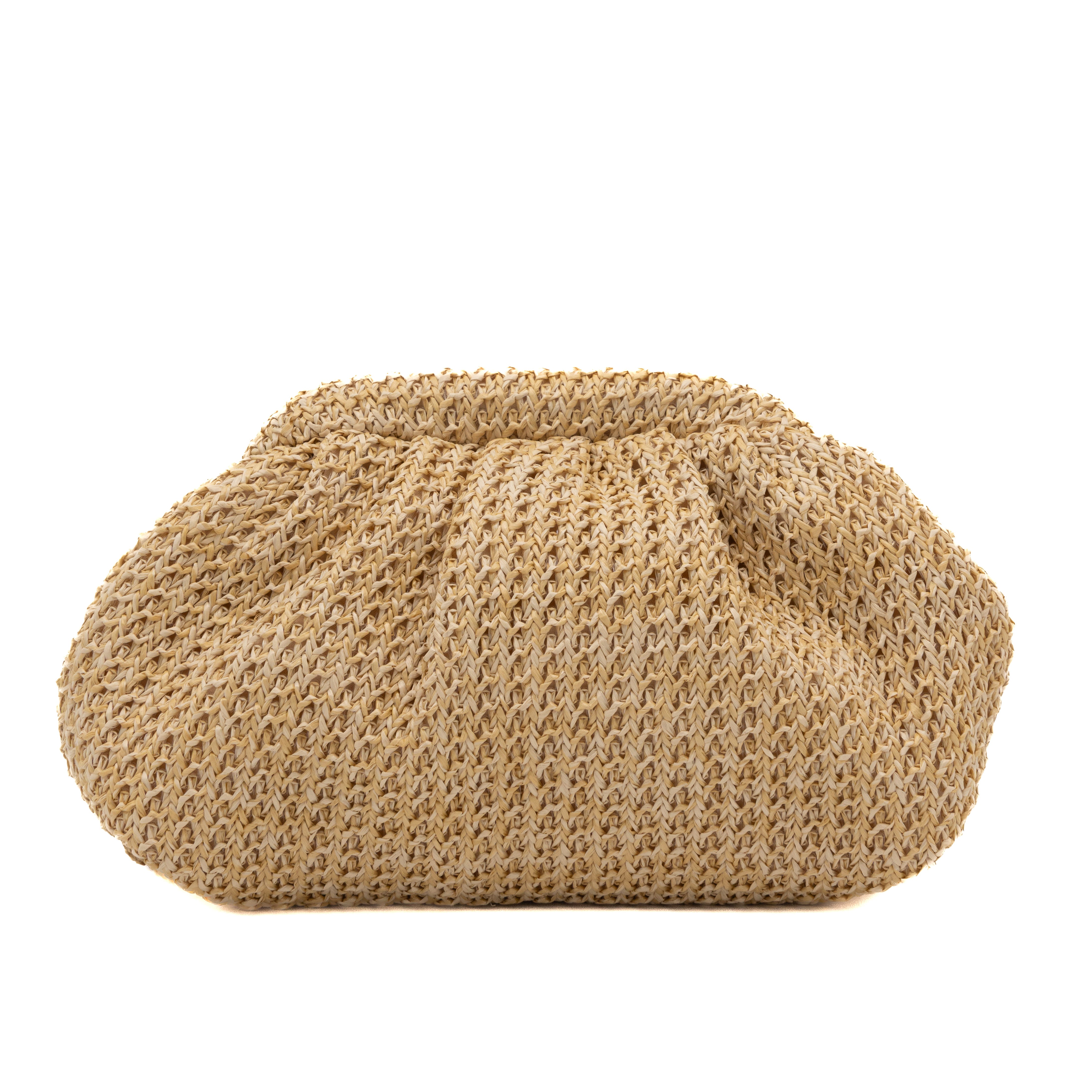 Bolso de mano de rafia natural con diseño fruncido