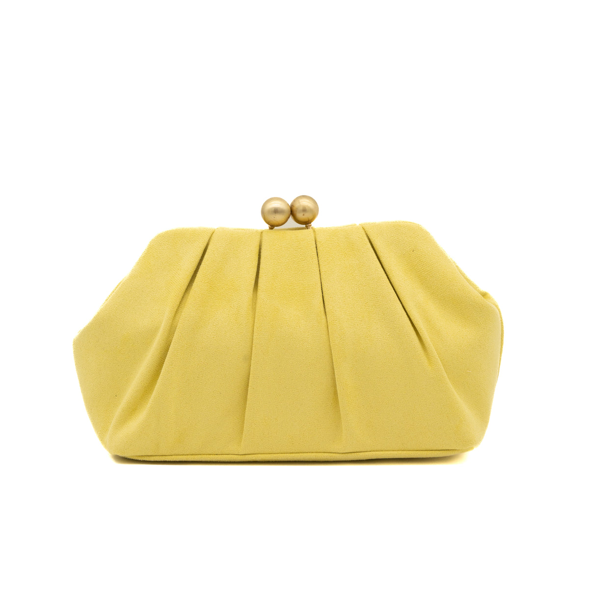 Bolso de mano de antelina amarillo claro fruncido con cierre de esferas