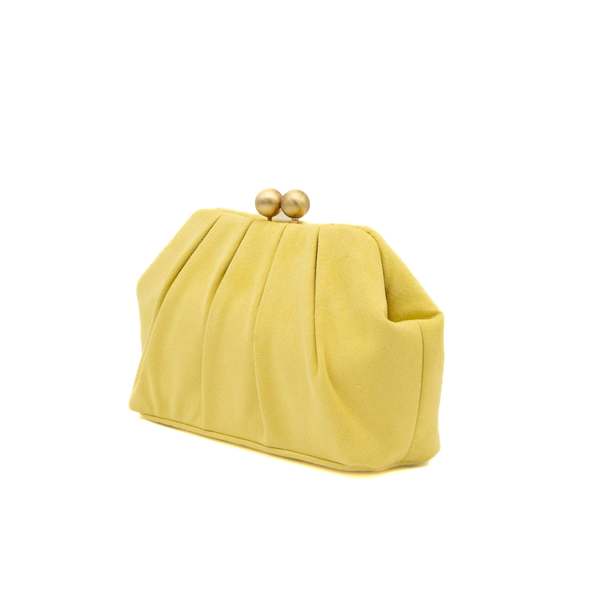 Bolso de mano de antelina amarillo claro fruncido con cierre de esferas