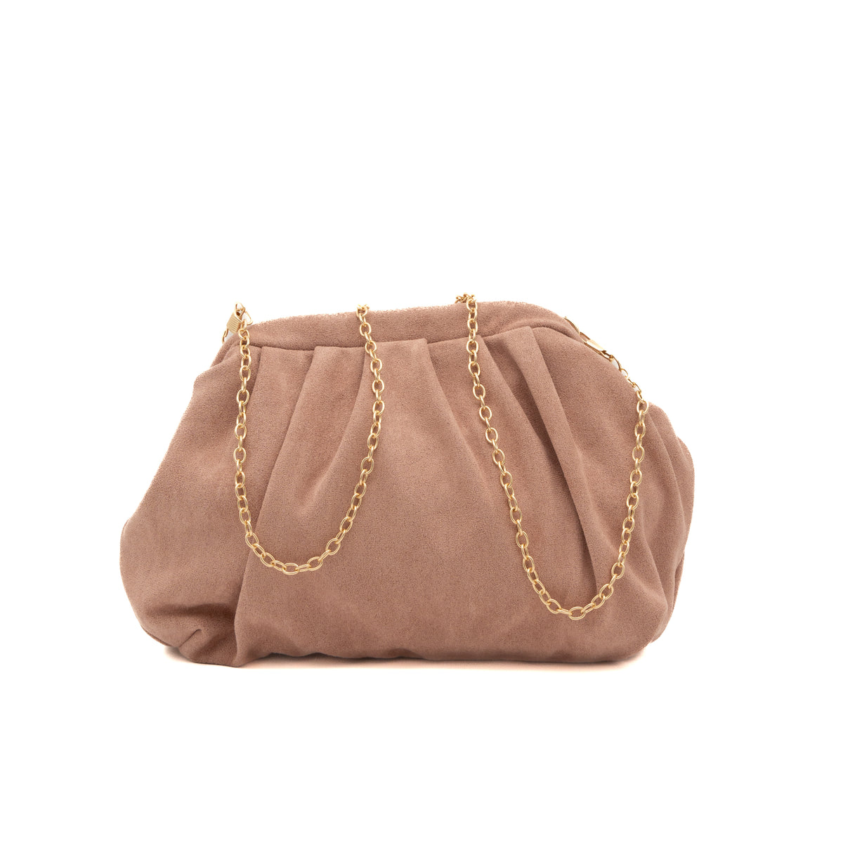 Bolso de mano de antelina rosa palo oscuro fruncido tipo pouch