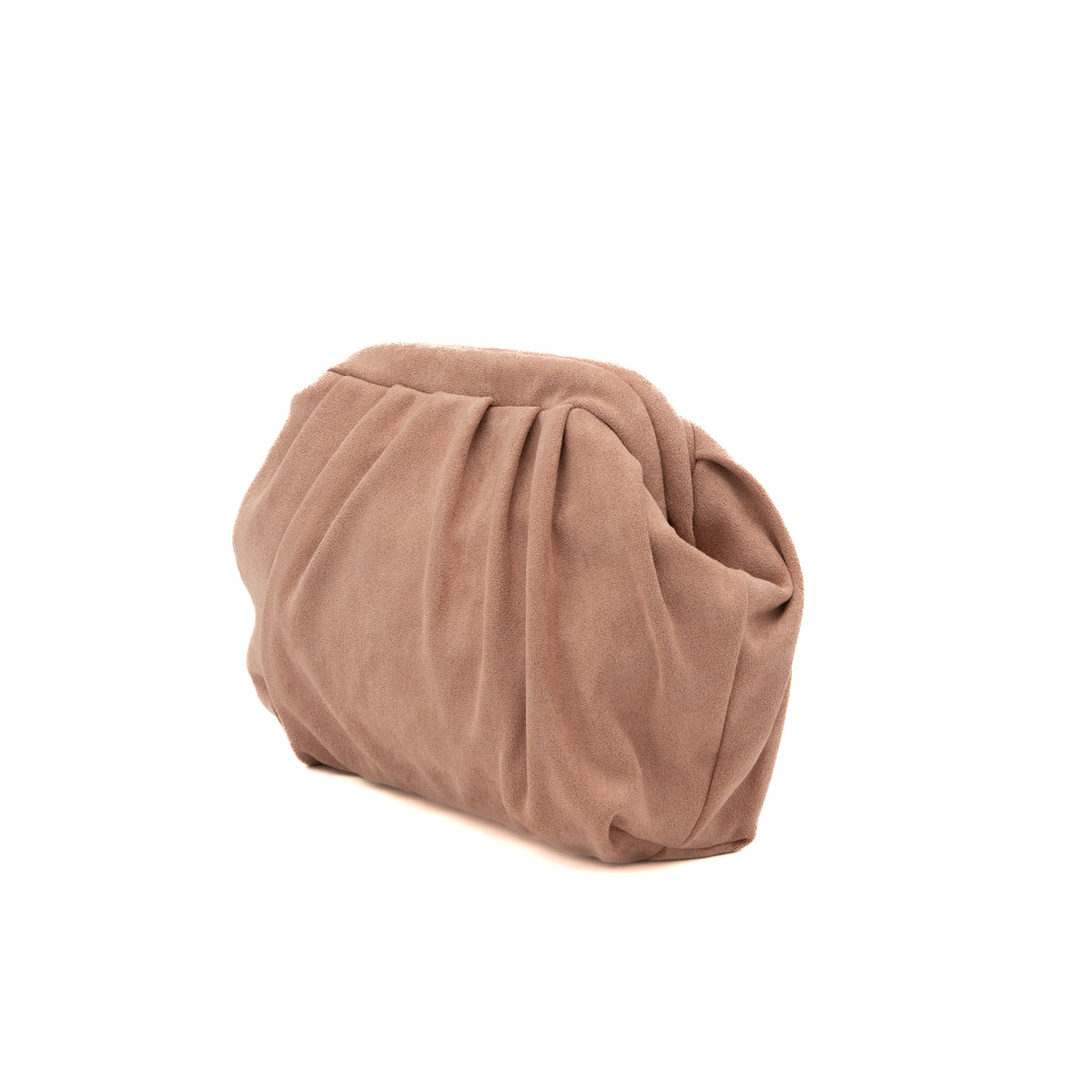 Bolso de mano de antelina rosa palo oscuro fruncido tipo pouch
