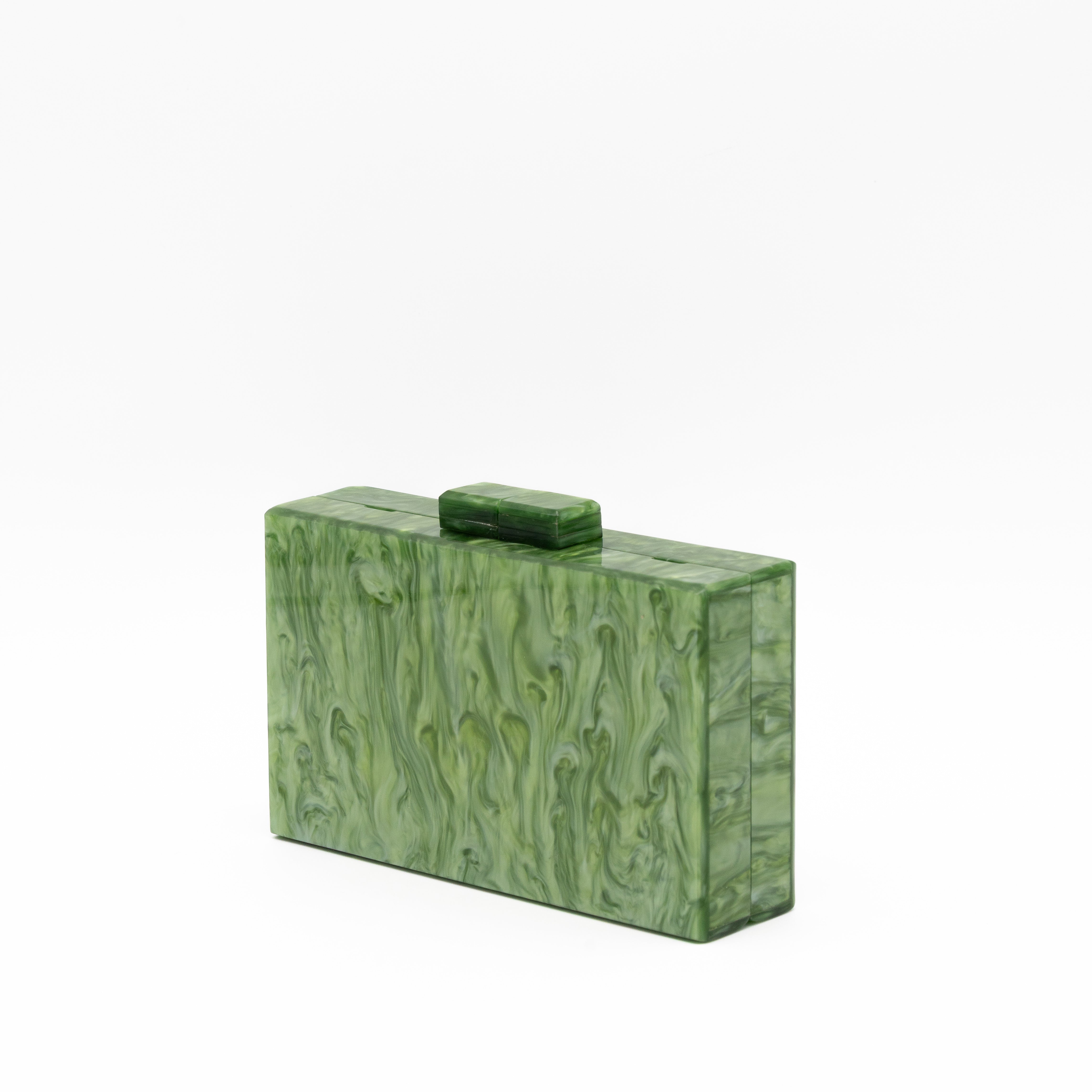 Bolso de fiesta con acabado efecto nácar oliva y diseño rectangular elegante