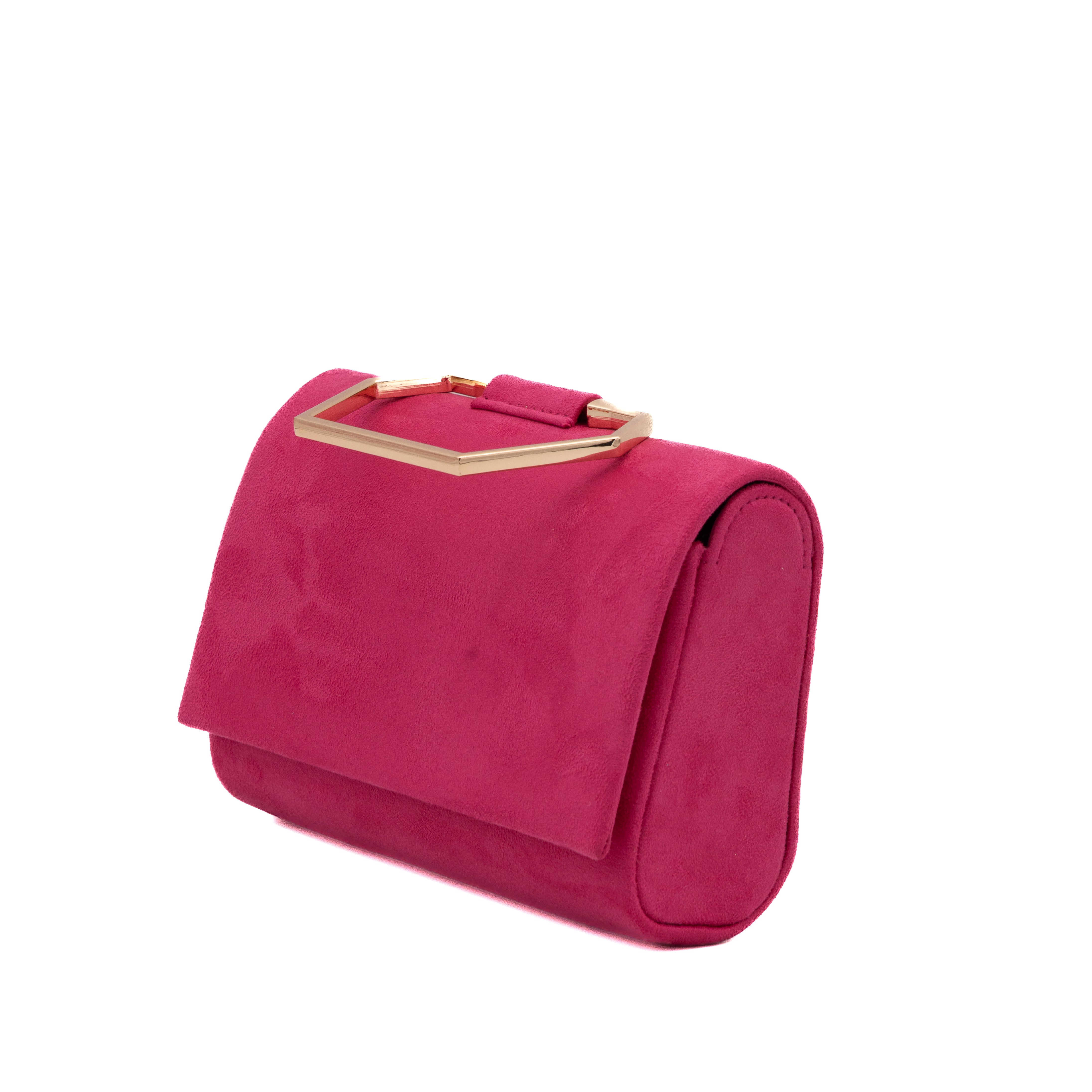 Bolso de mano de antelina fucsia con asa geométrica metálica