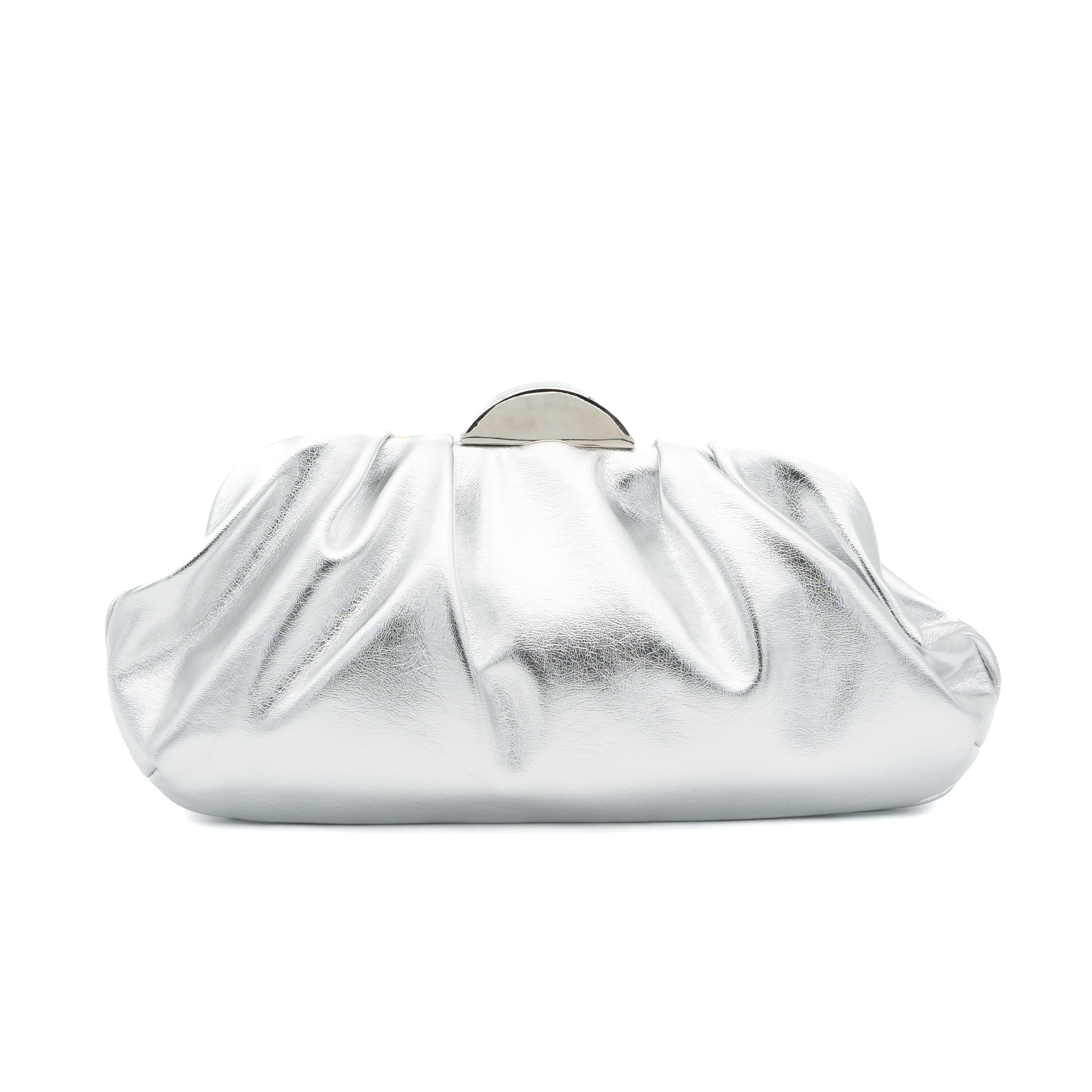 Bolso clutch de fiesta fruncido metalizado plata