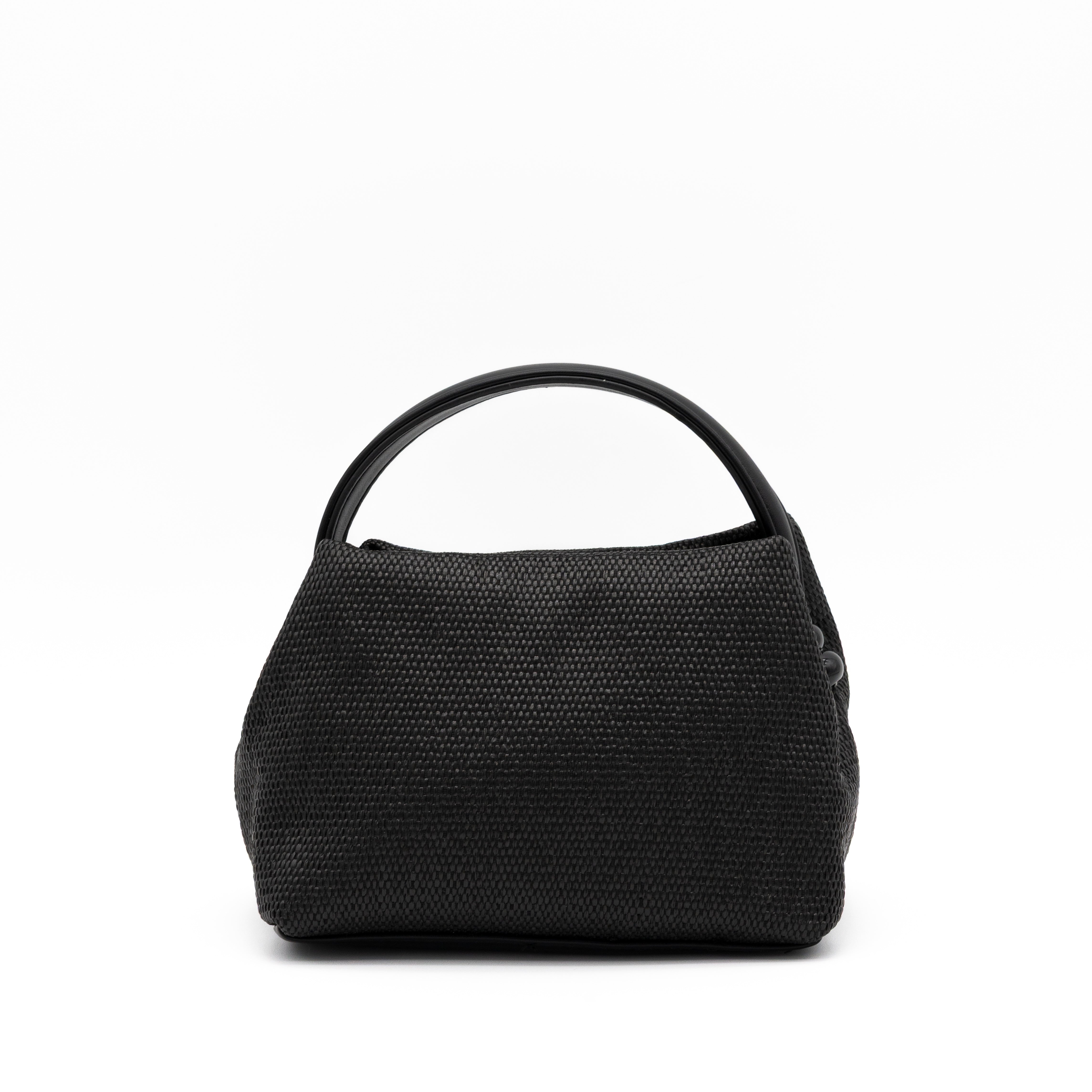 Bolso de fiesta de rafia negro con asa rígida y correa desmontable