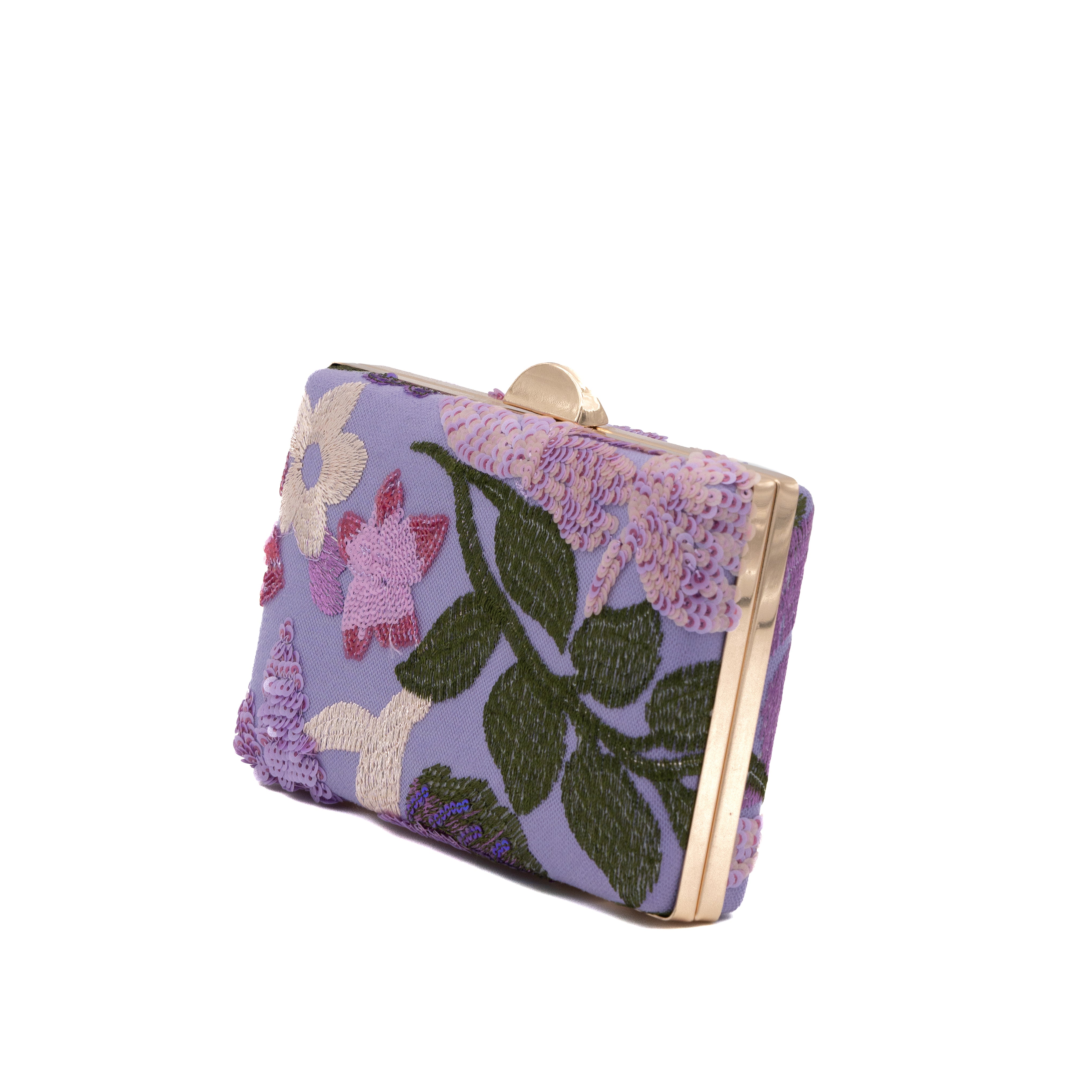 Bolso clutch rígido rectangular con bordado de lentejuelas violeta