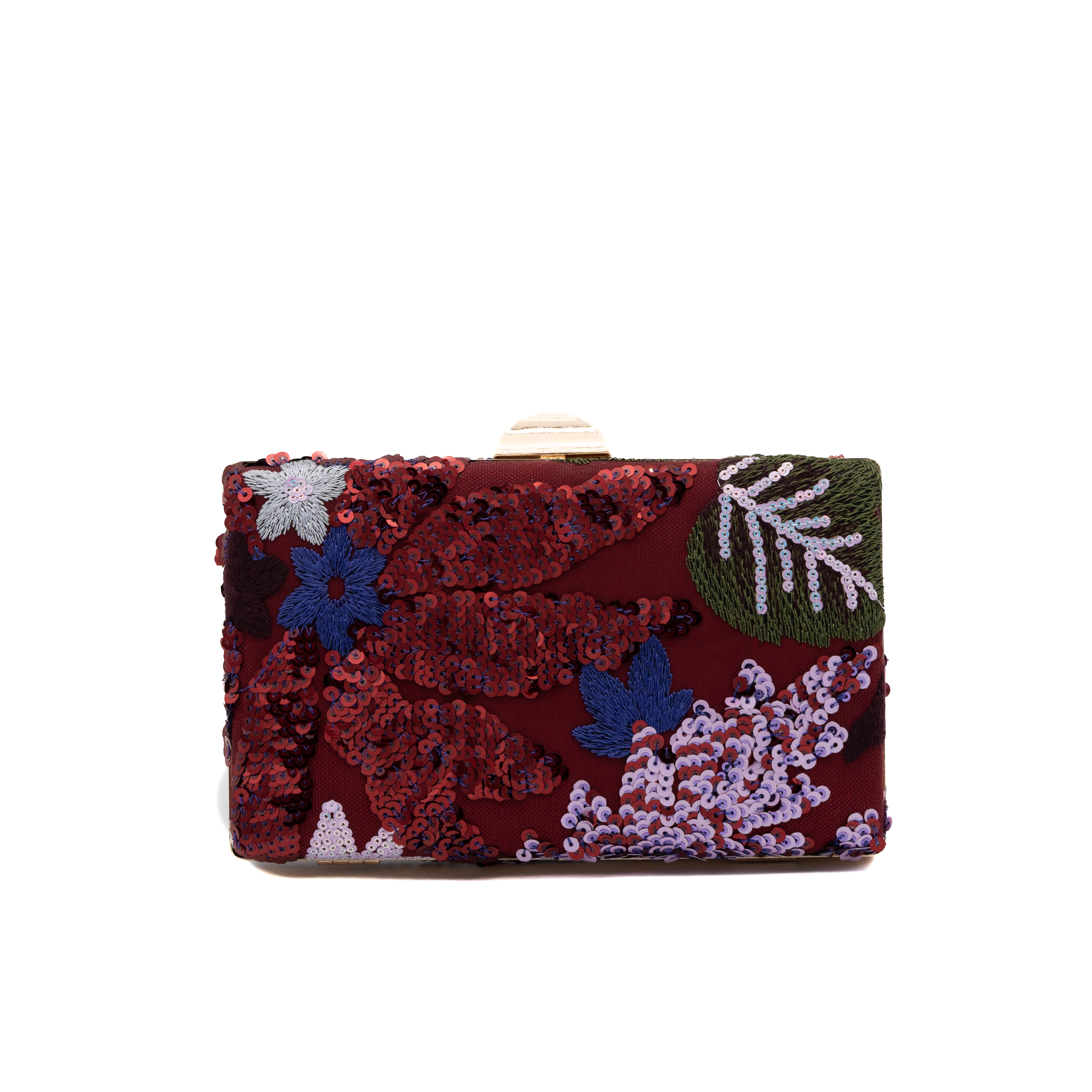 Bolso clutch rígido rectangular con bordado de lentejuelas granate
