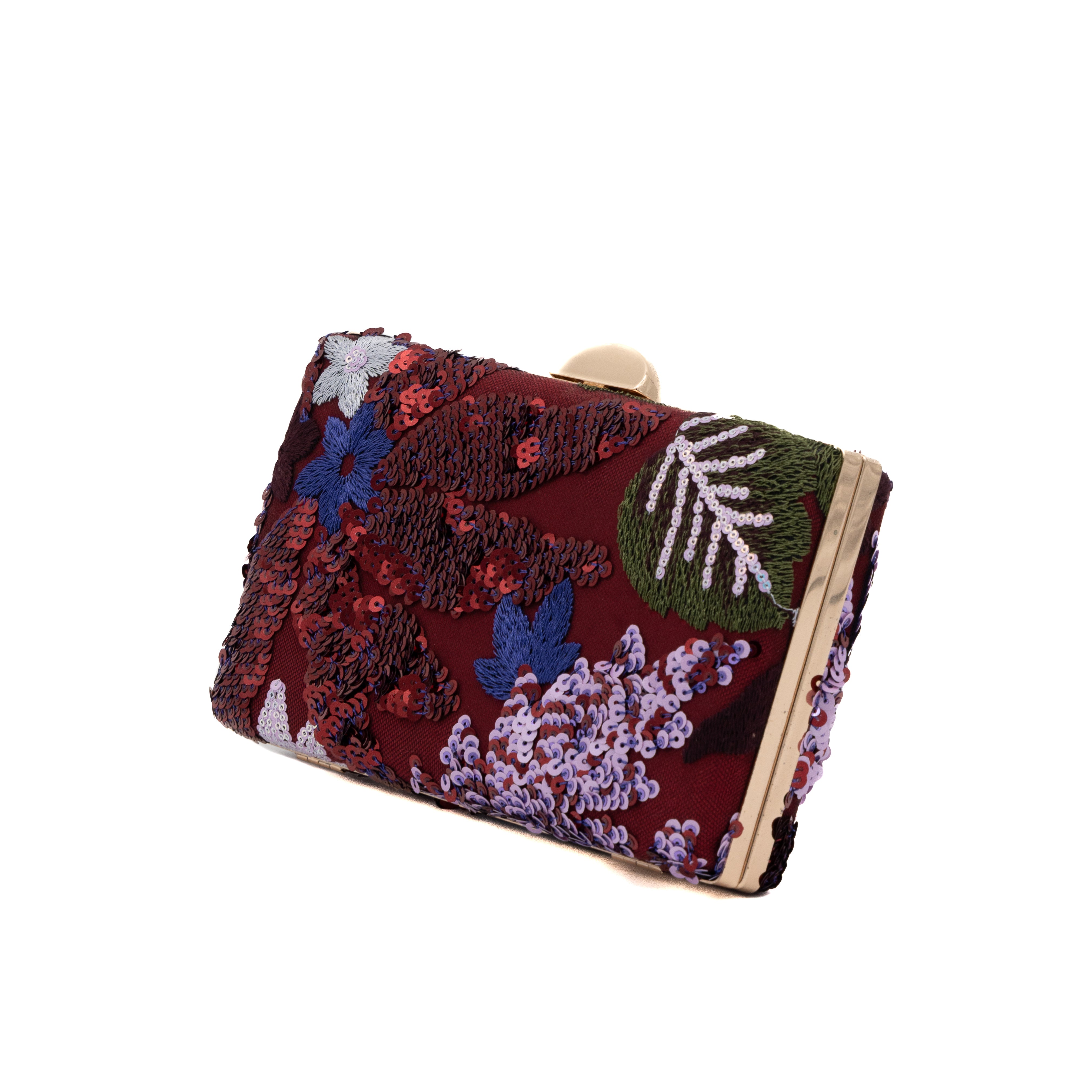 Bolso clutch rígido rectangular con bordado de lentejuelas granate