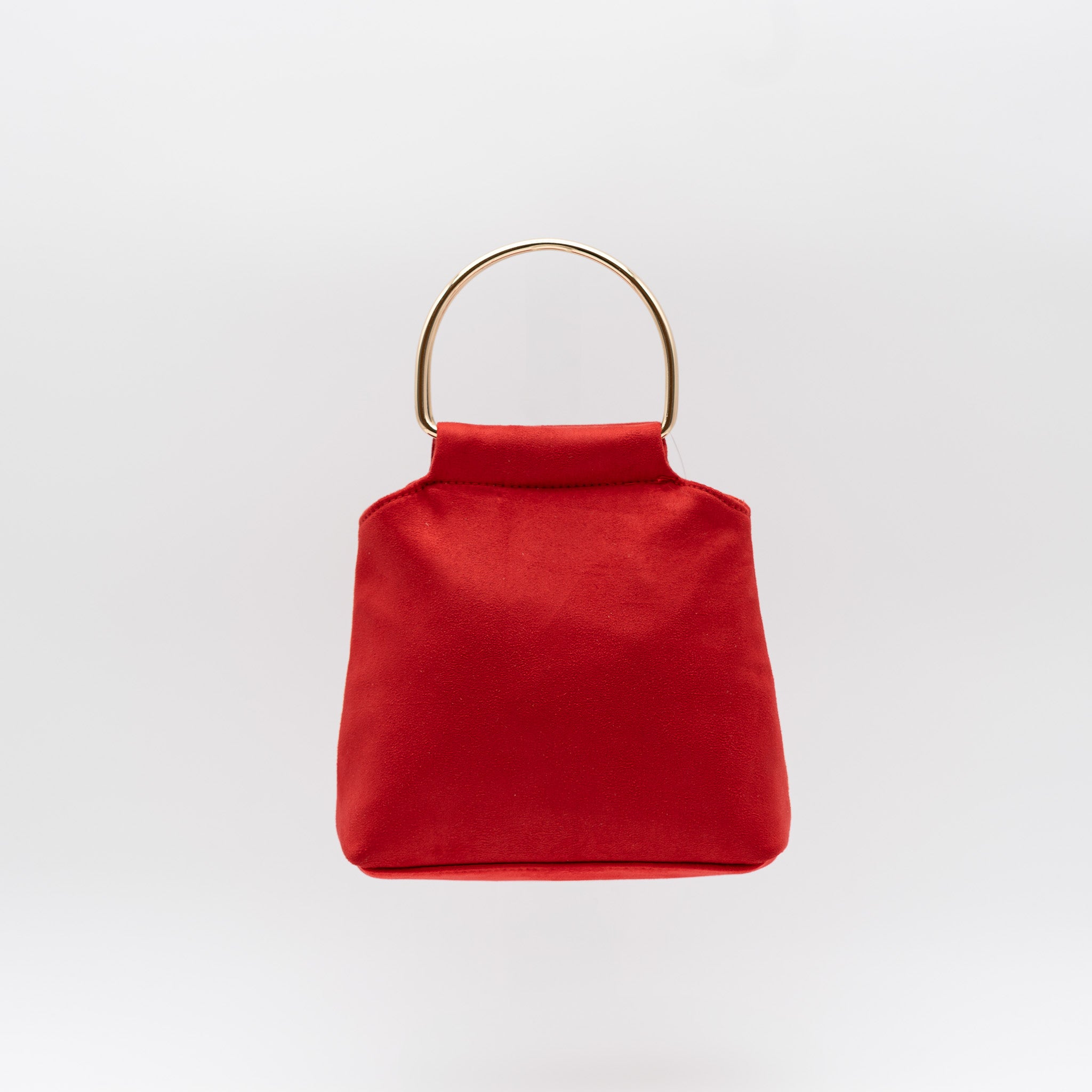 Bolso de fiesta en polipiel plata con asa circular metálica y cierre magnético, ideal para bodas y cócteles