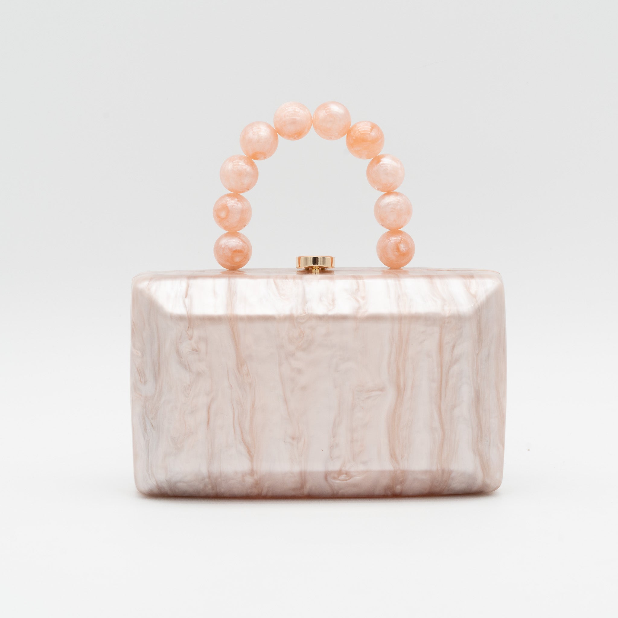 Bolso de fiesta con acabado efecto nácar y asa de esferas decorativas nude