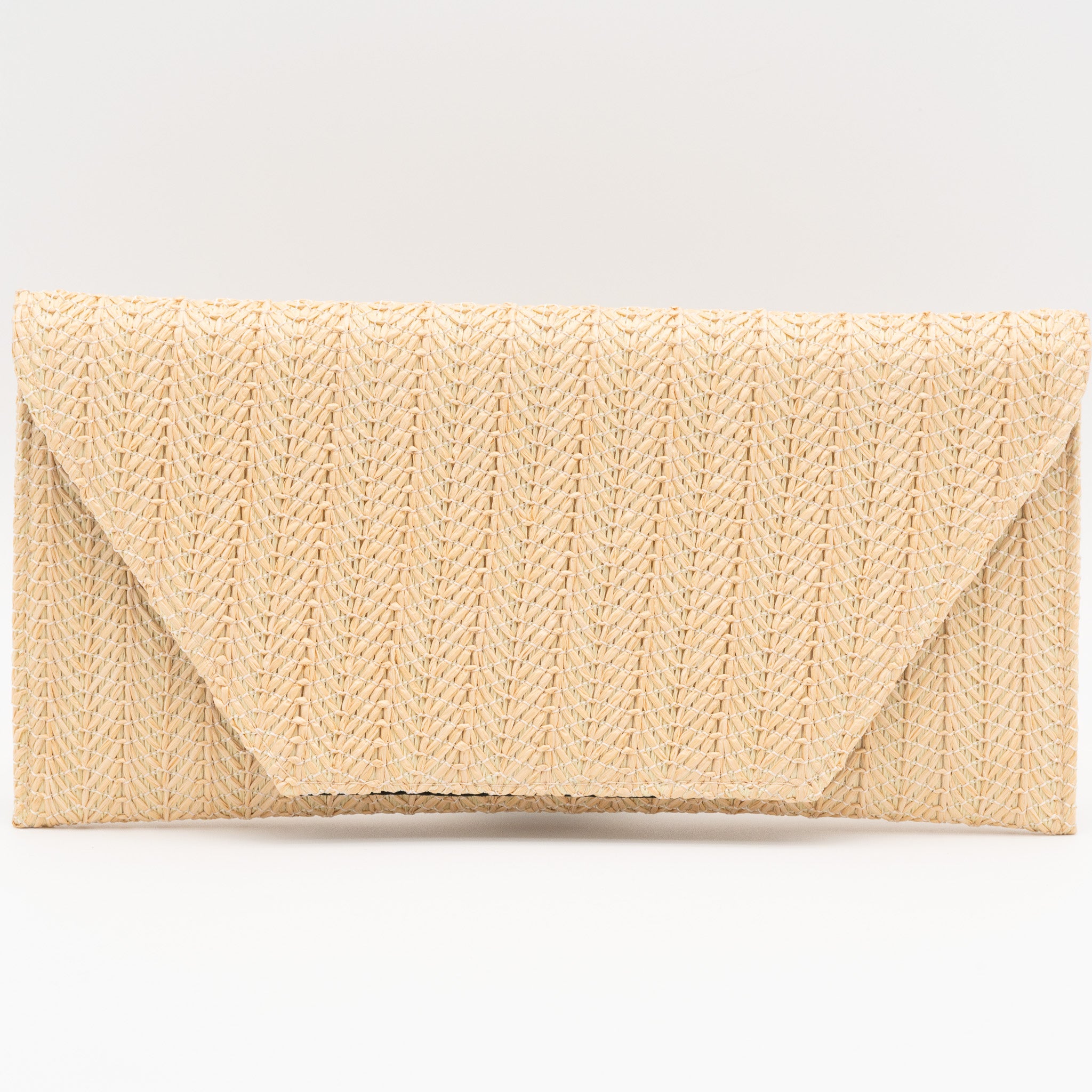 Bolso de fiesta tipo sobre con textura de rafia nude con cierre magnético y cadena desmontable