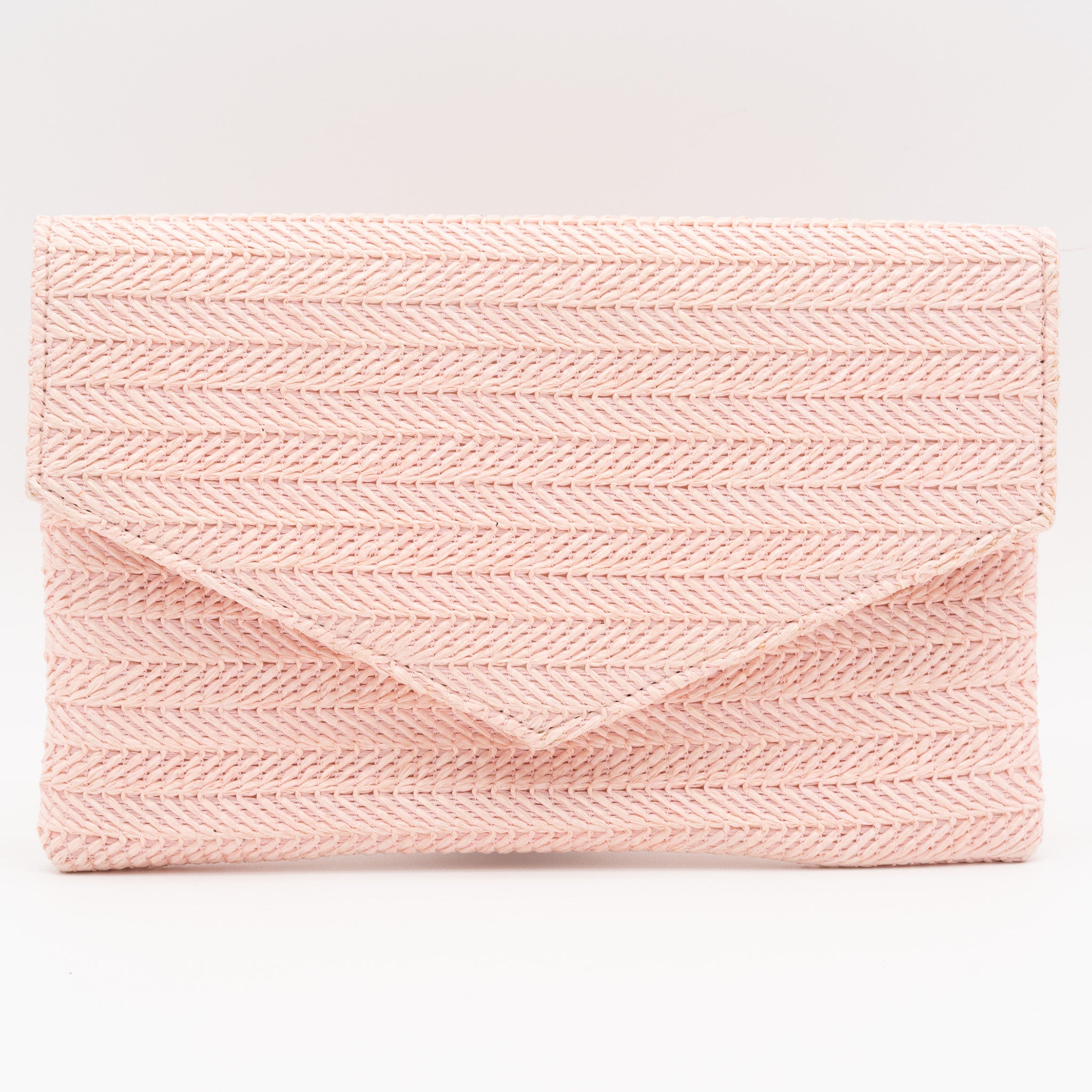 Bolso de fiesta con diseño de rafia trenzada rosa en formato sobre con cadena desmontable