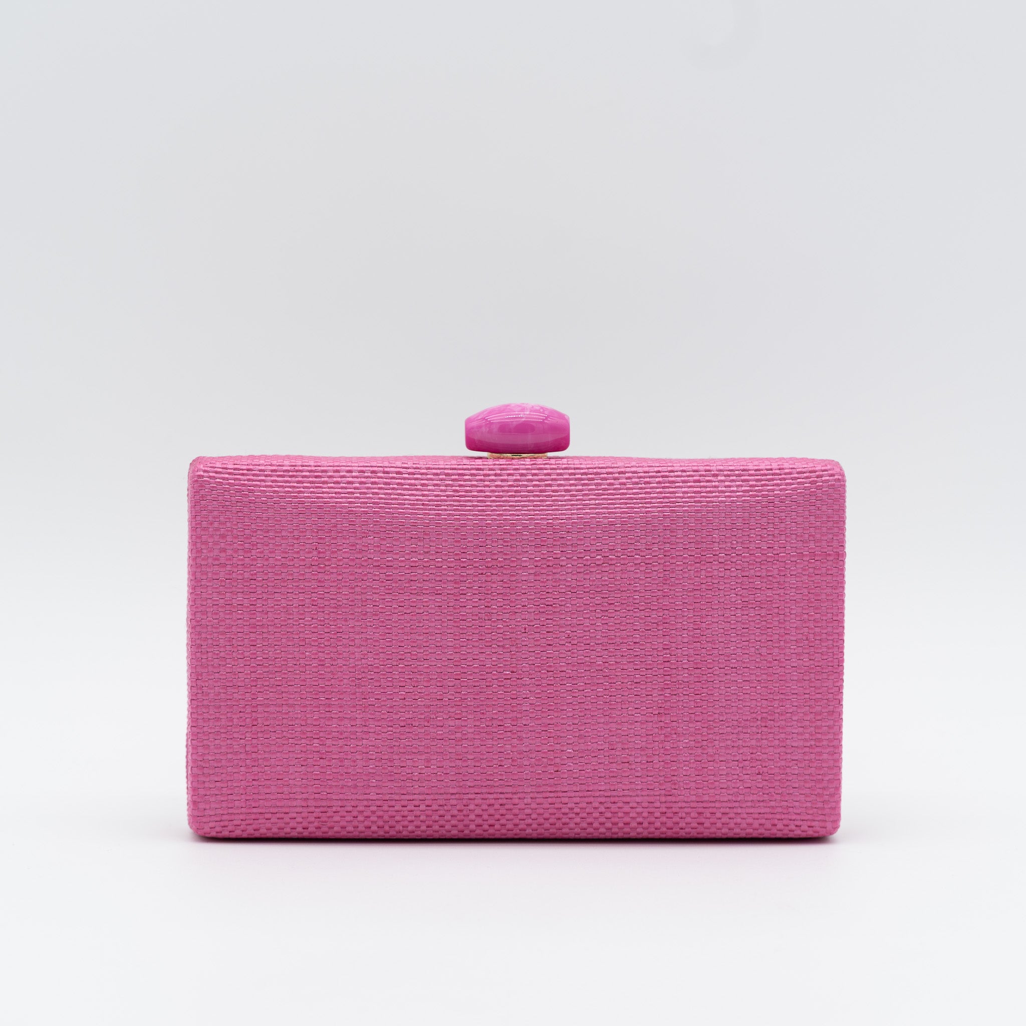 Clutch de fiesta en rafia fucsia con cierre con abalorio y cadena desmontable, ideal para bodas y cócteles