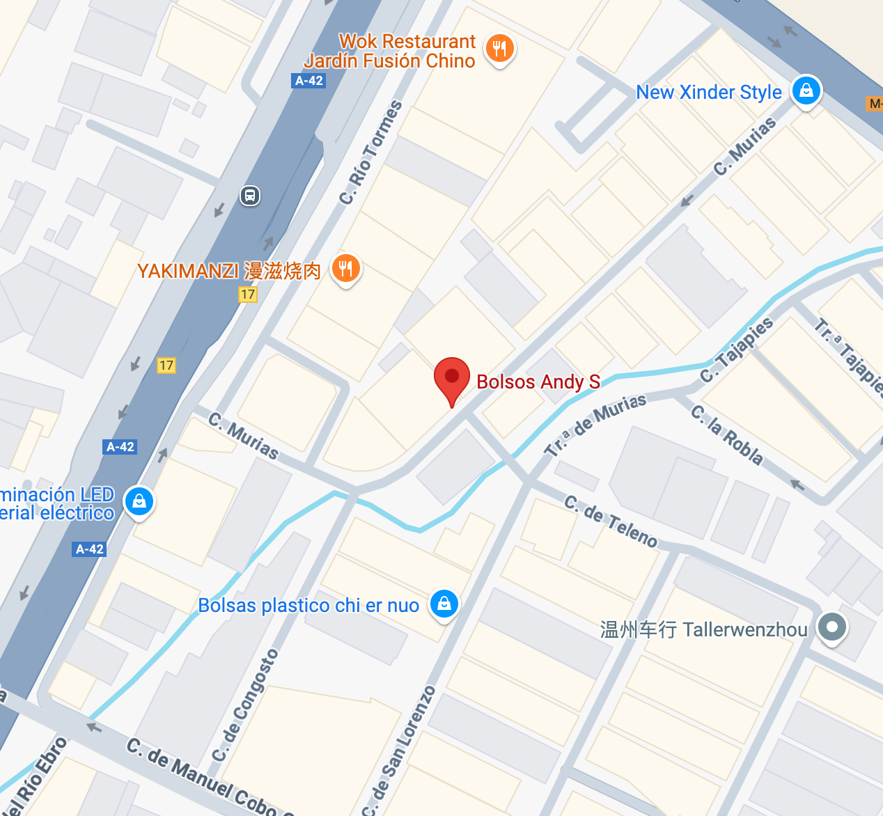 Captura de pantalla de la localización de Bolsos Andy's en Google Maps