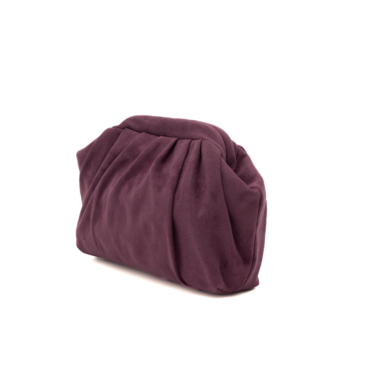 Bolso de mano de antelina berenjena fruncido tipo pouch
