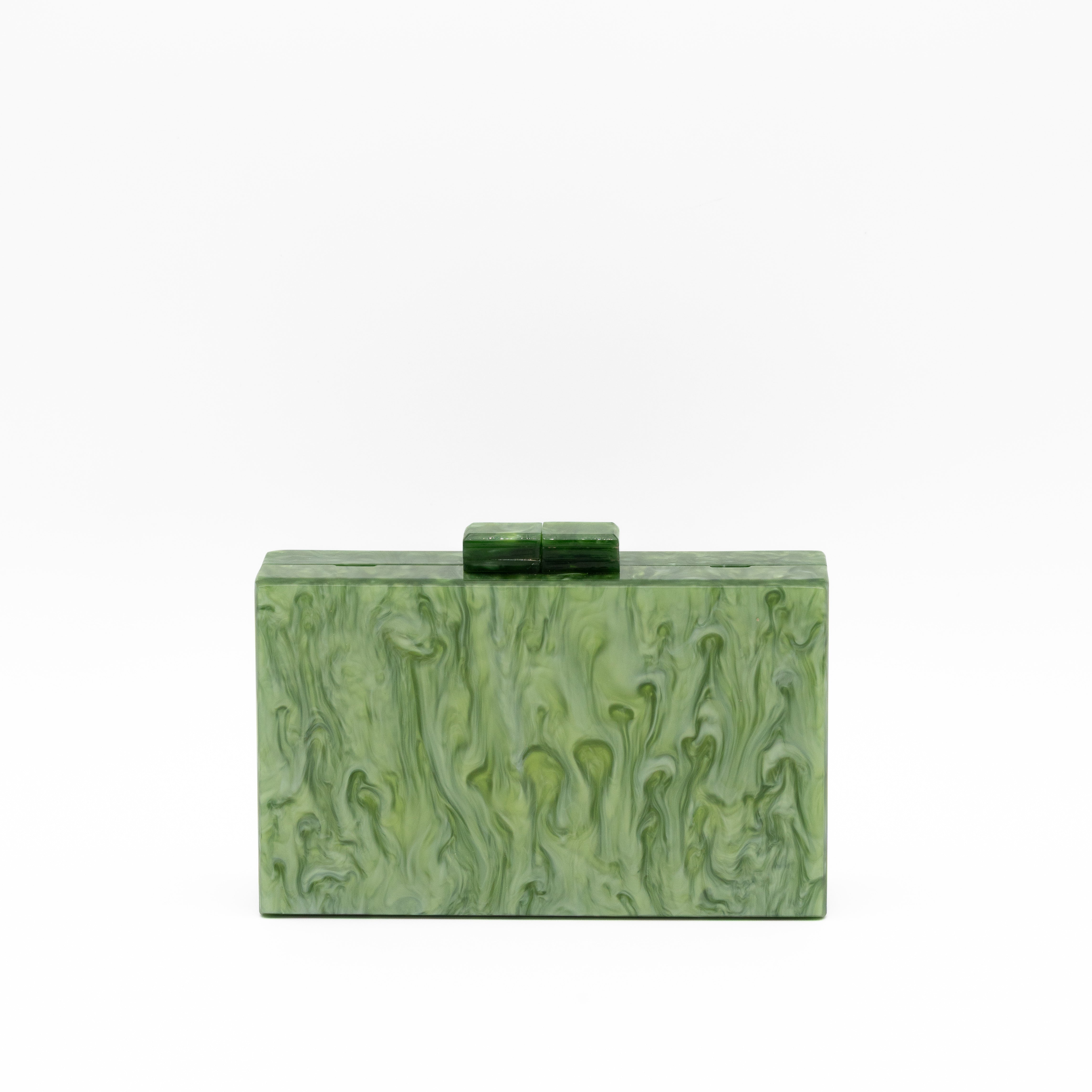 Bolso de fiesta con acabado efecto nácar oliva y diseño rectangular elegante