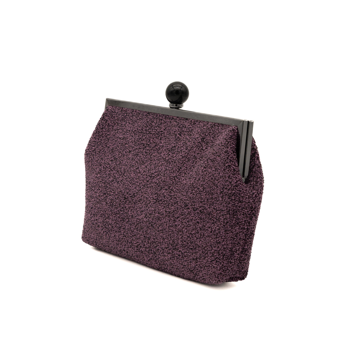 Bolso clutch de tejido bouclé rosa palo con cierre de boquilla