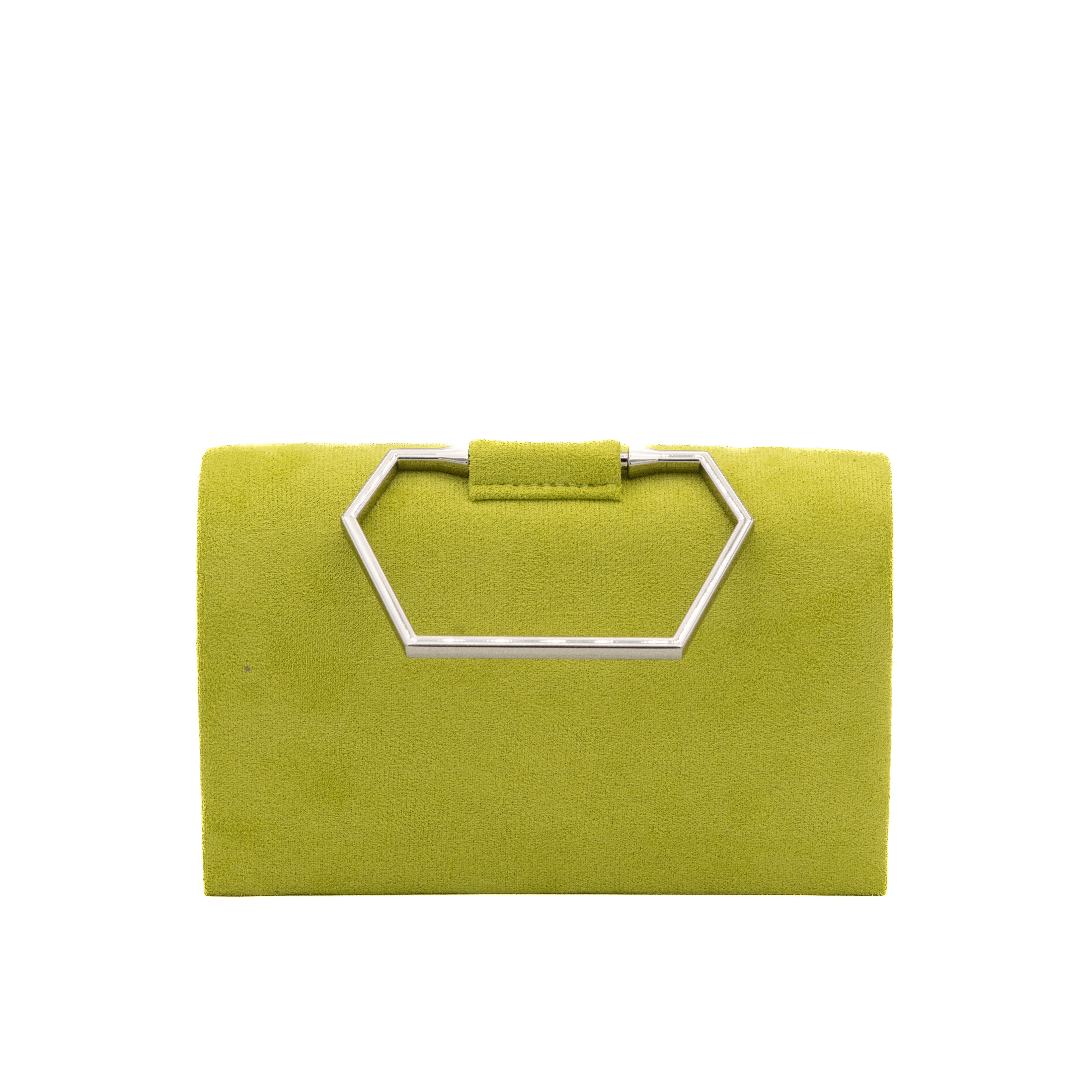 Bolso de mano de antelina lima con asa geométrica metálica