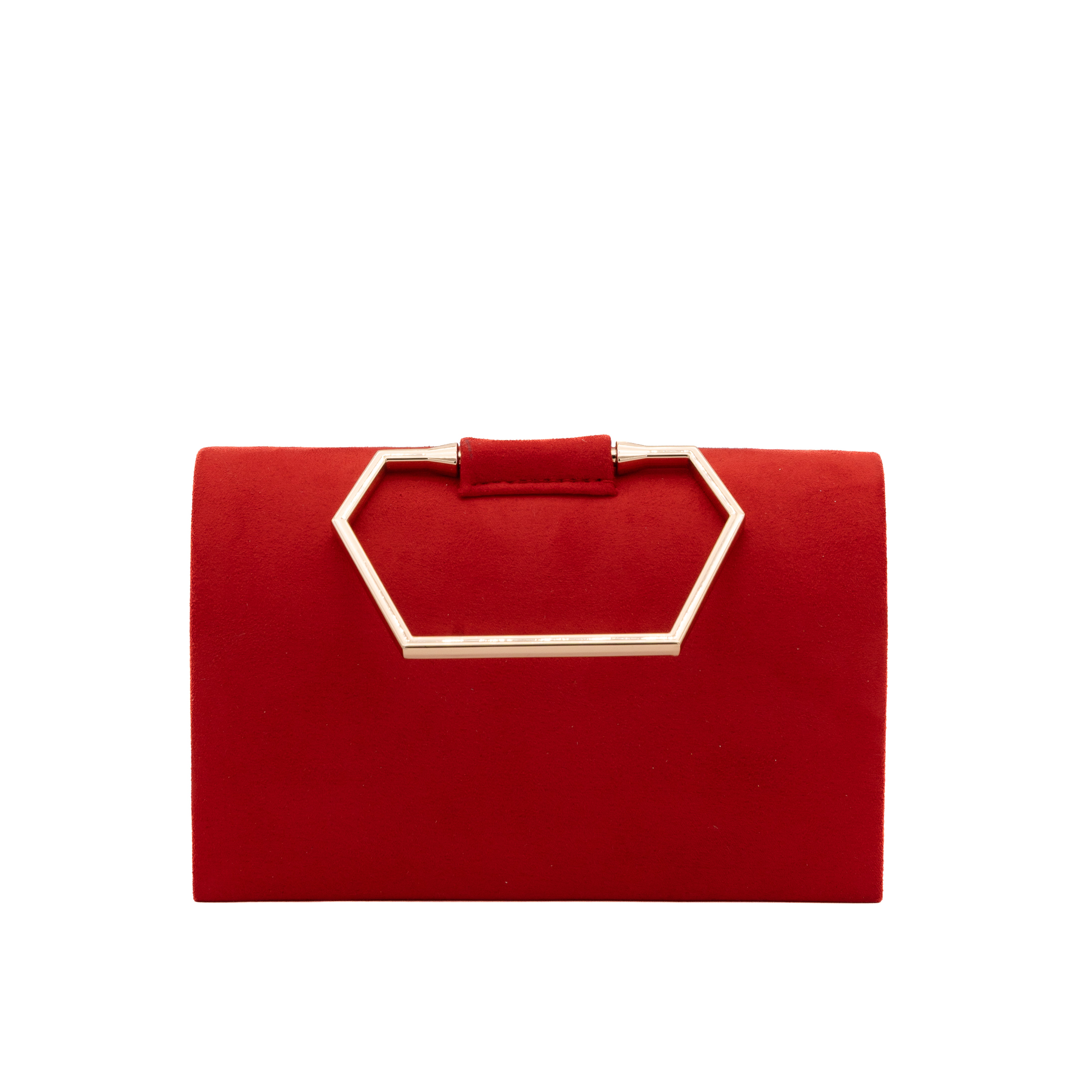 Bolso de mano de antelina rojo con asa geométrica metálica