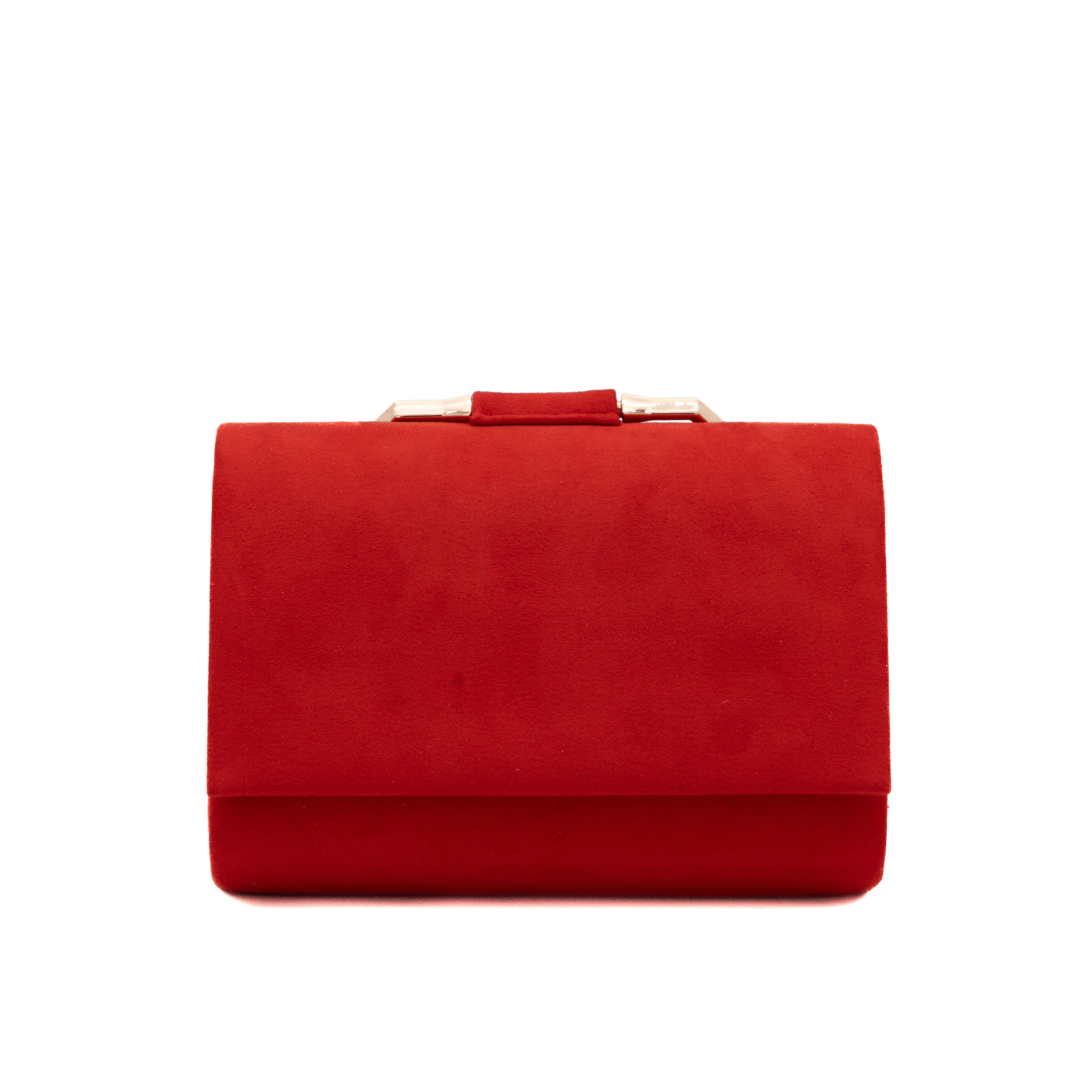 Bolso de mano de antelina rojo con asa geométrica metálica