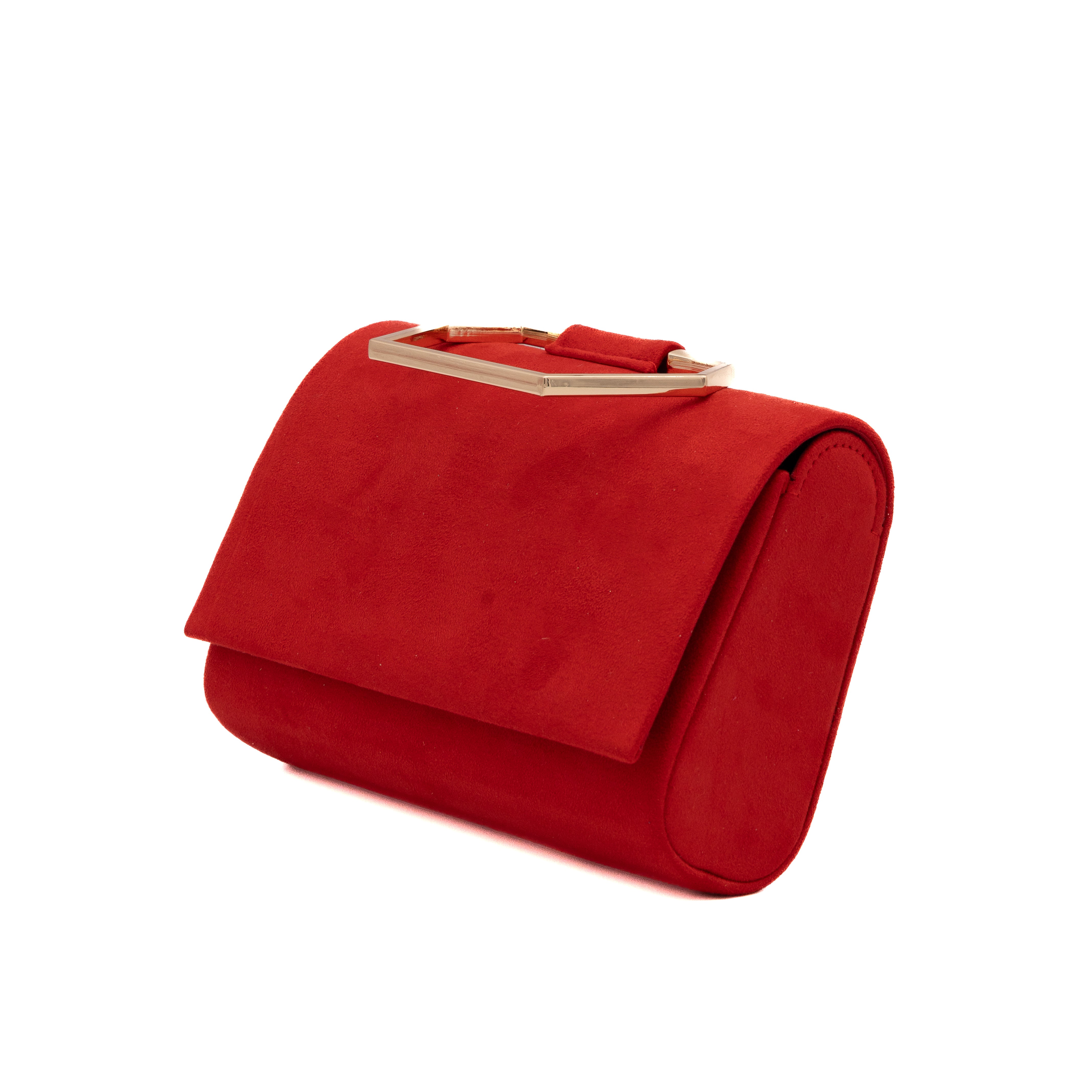 Bolso de mano de antelina rojo con asa geométrica metálica