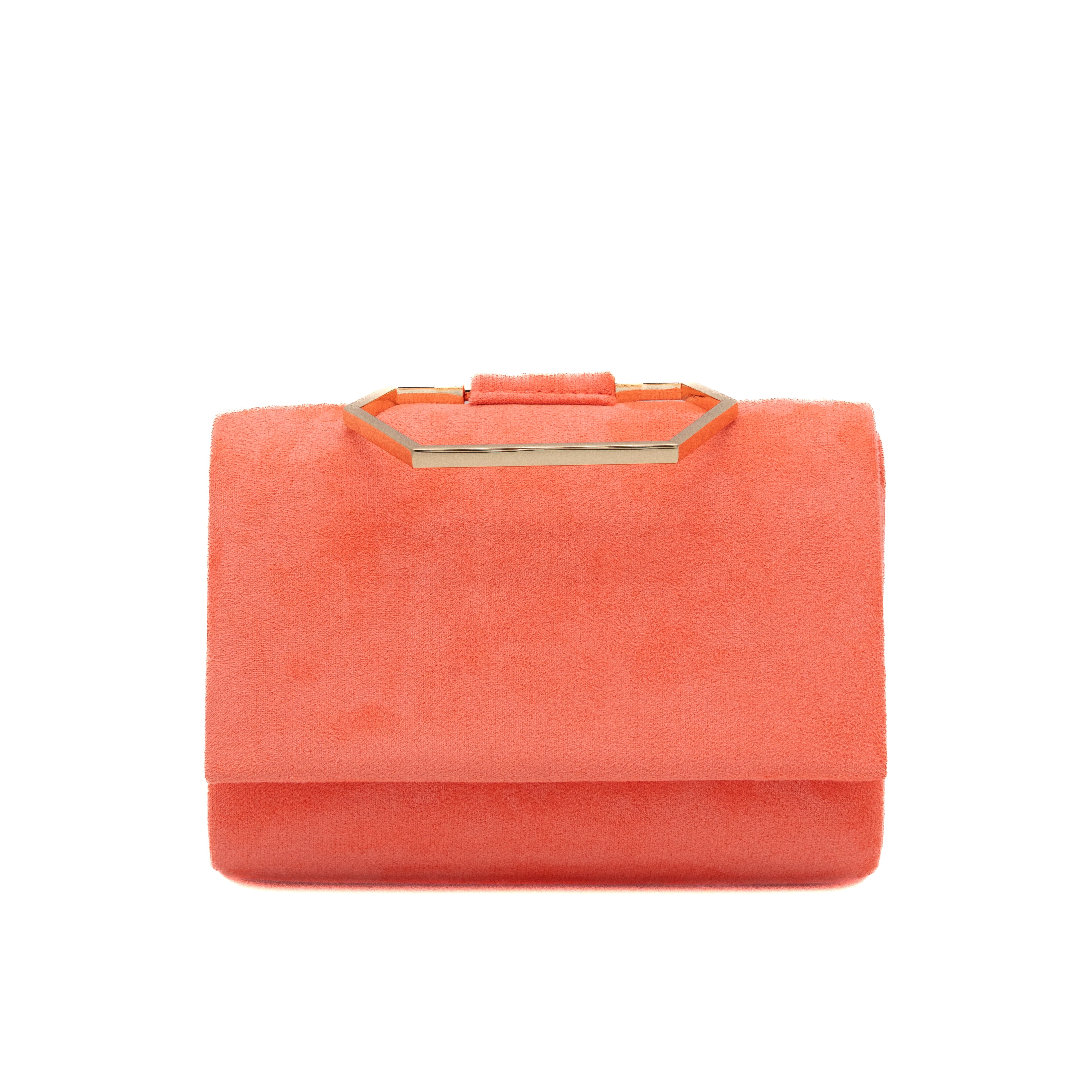 Bolso de mano de antelina coral con asa geométrica metálica