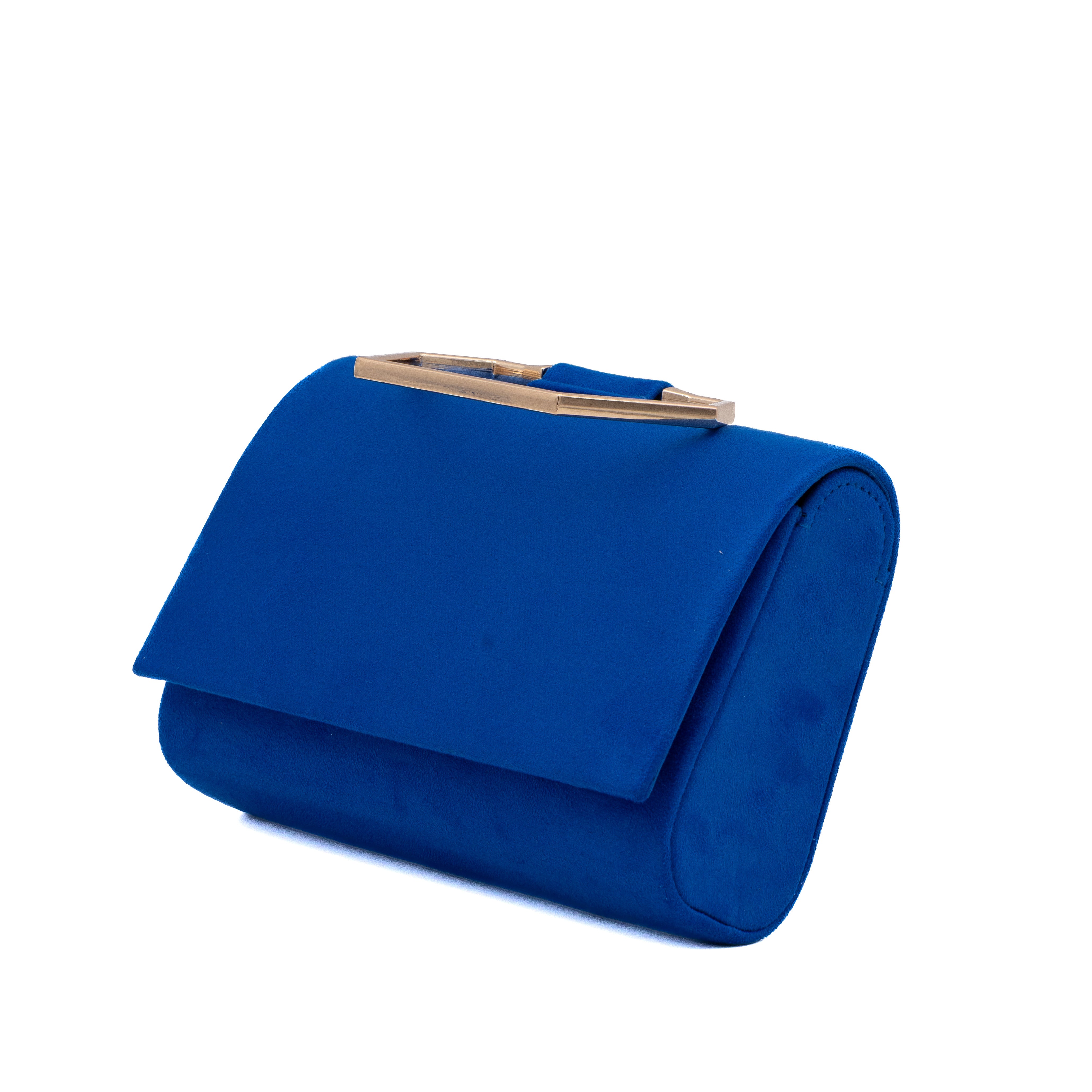 Bolso de mano de antelina azulón con asa geométrica metálica