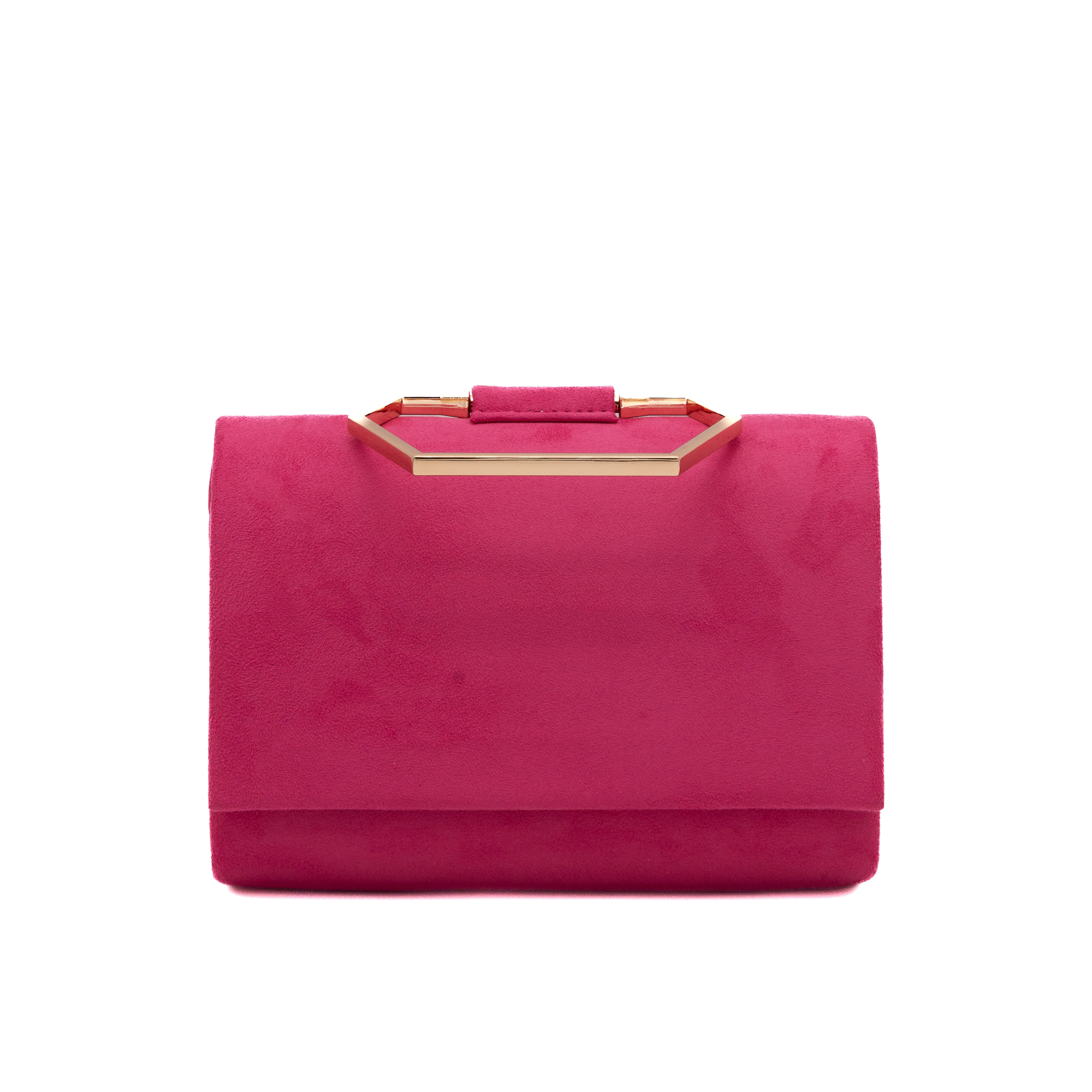 Bolso de mano de antelina fucsia con asa geométrica metálica
