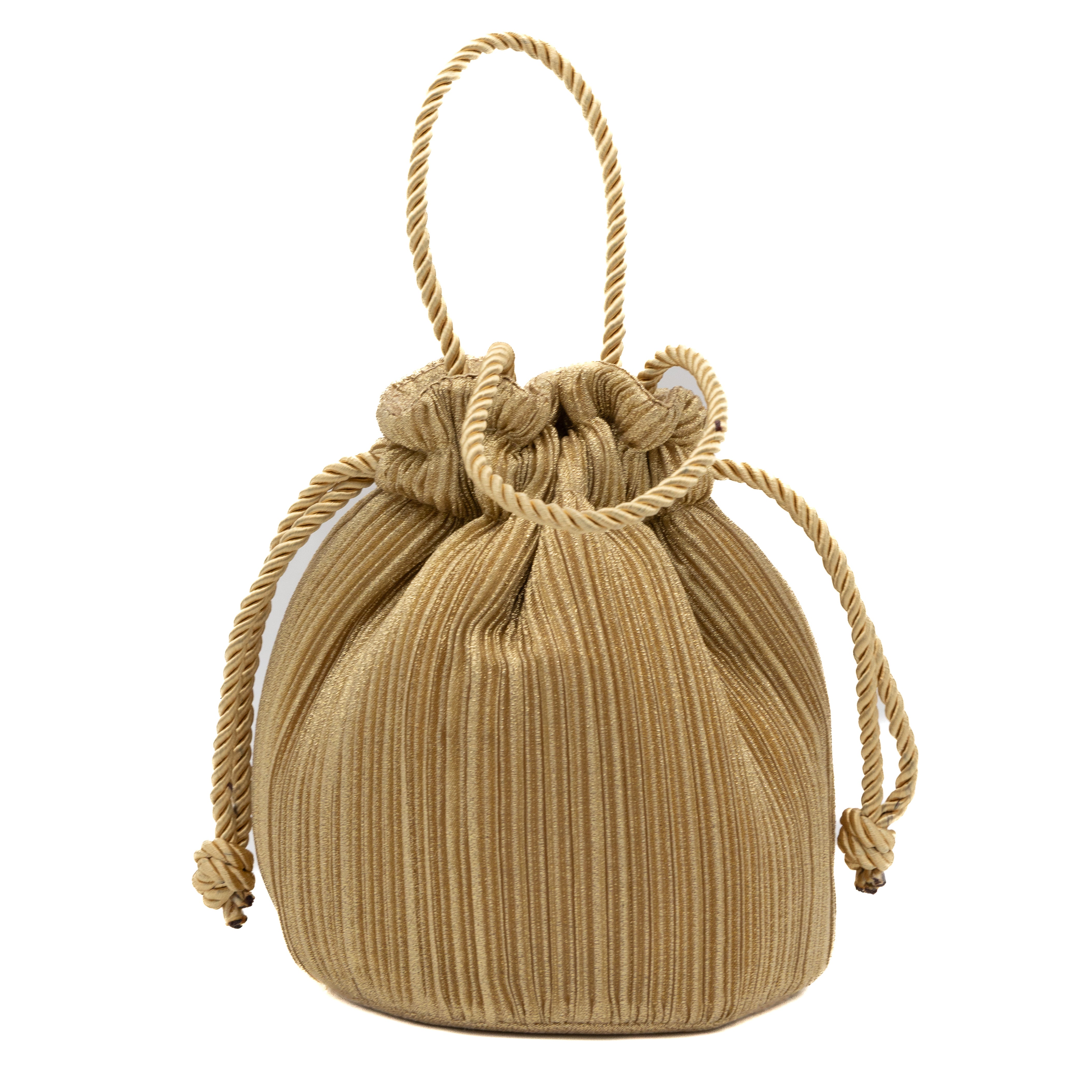 Bolso de fiesta bombonera plisada con asa de cordón oro claro