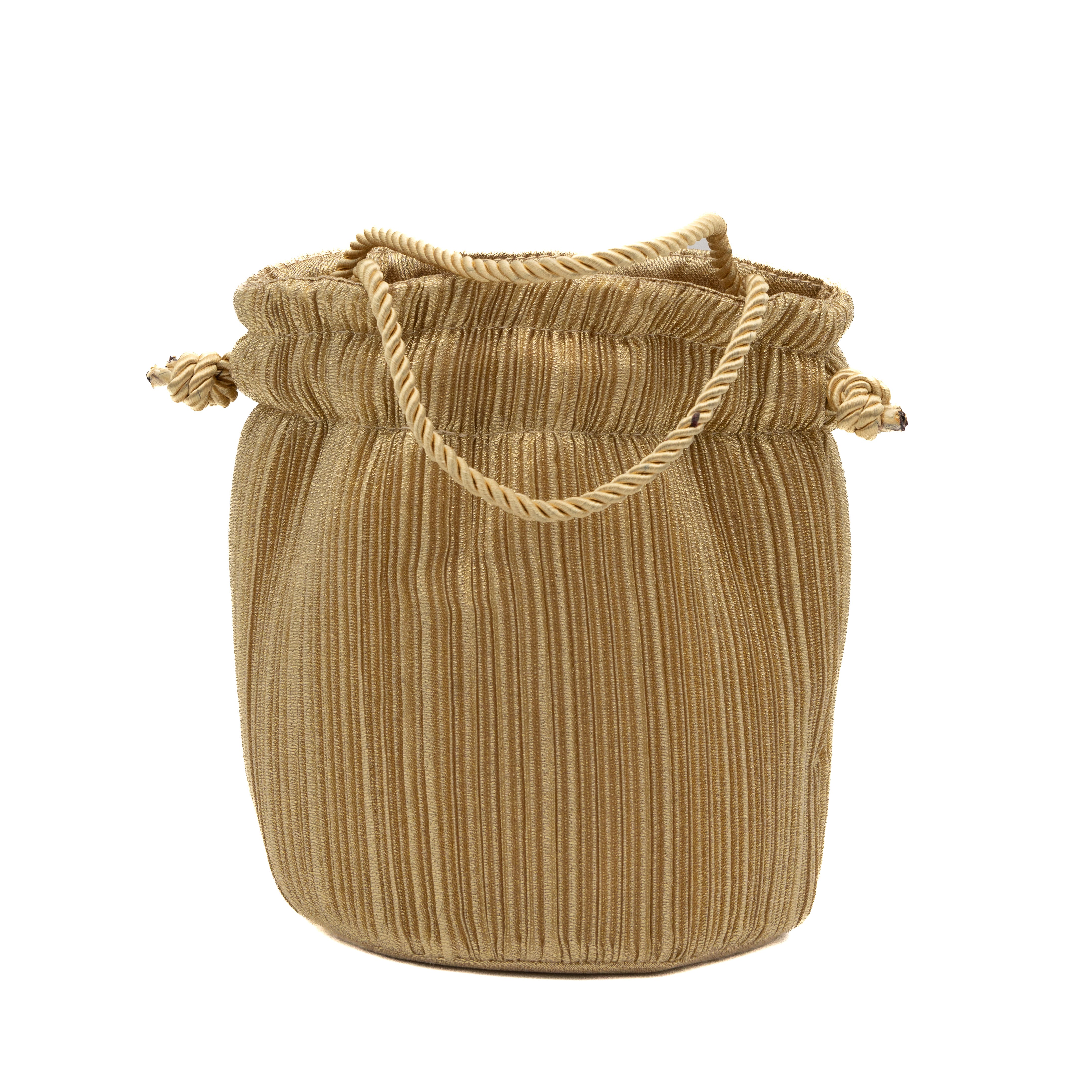 Bolso de fiesta bombonera plisada con asa de cordón oro claro