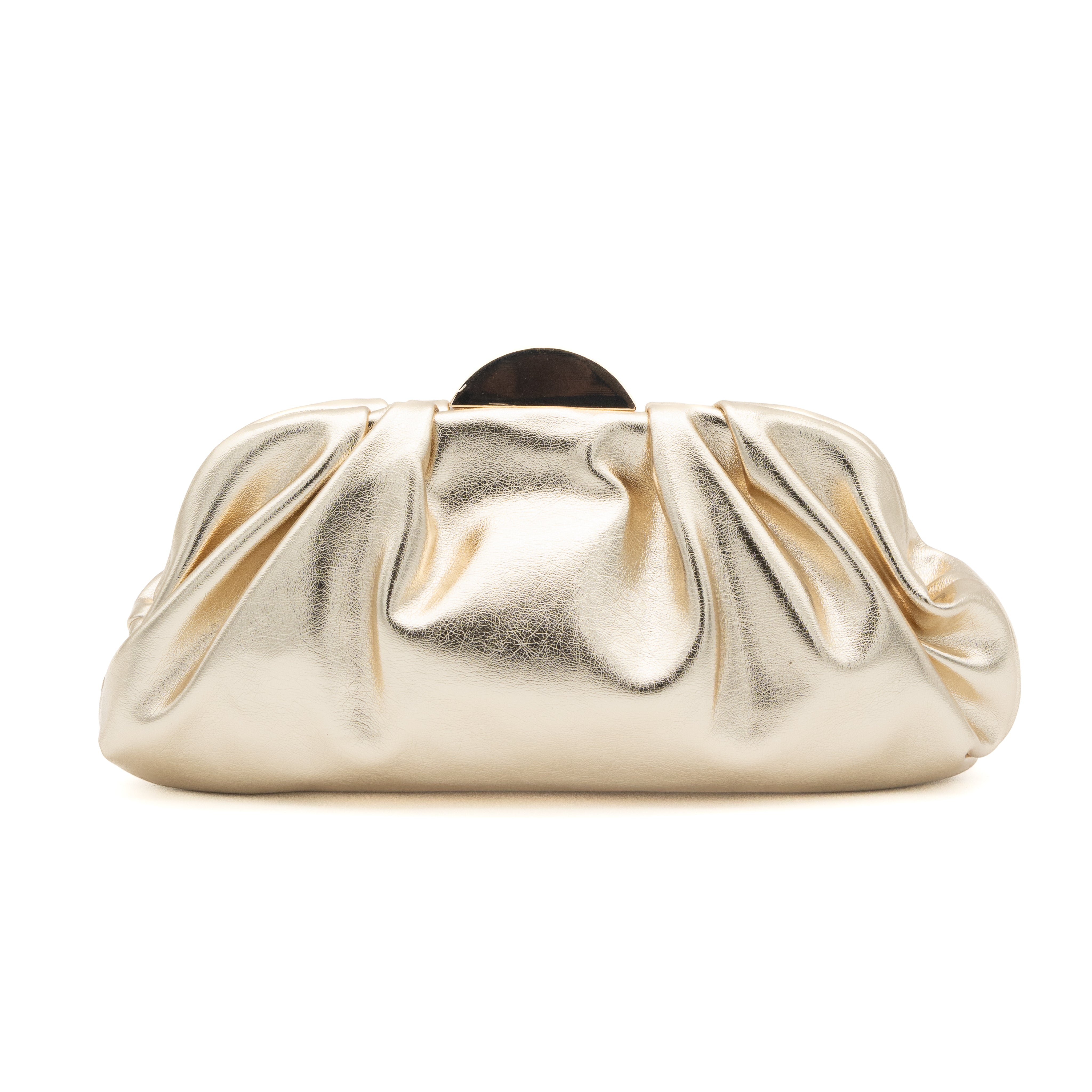 Bolso clutch de fiesta fruncido metalizado oro claro