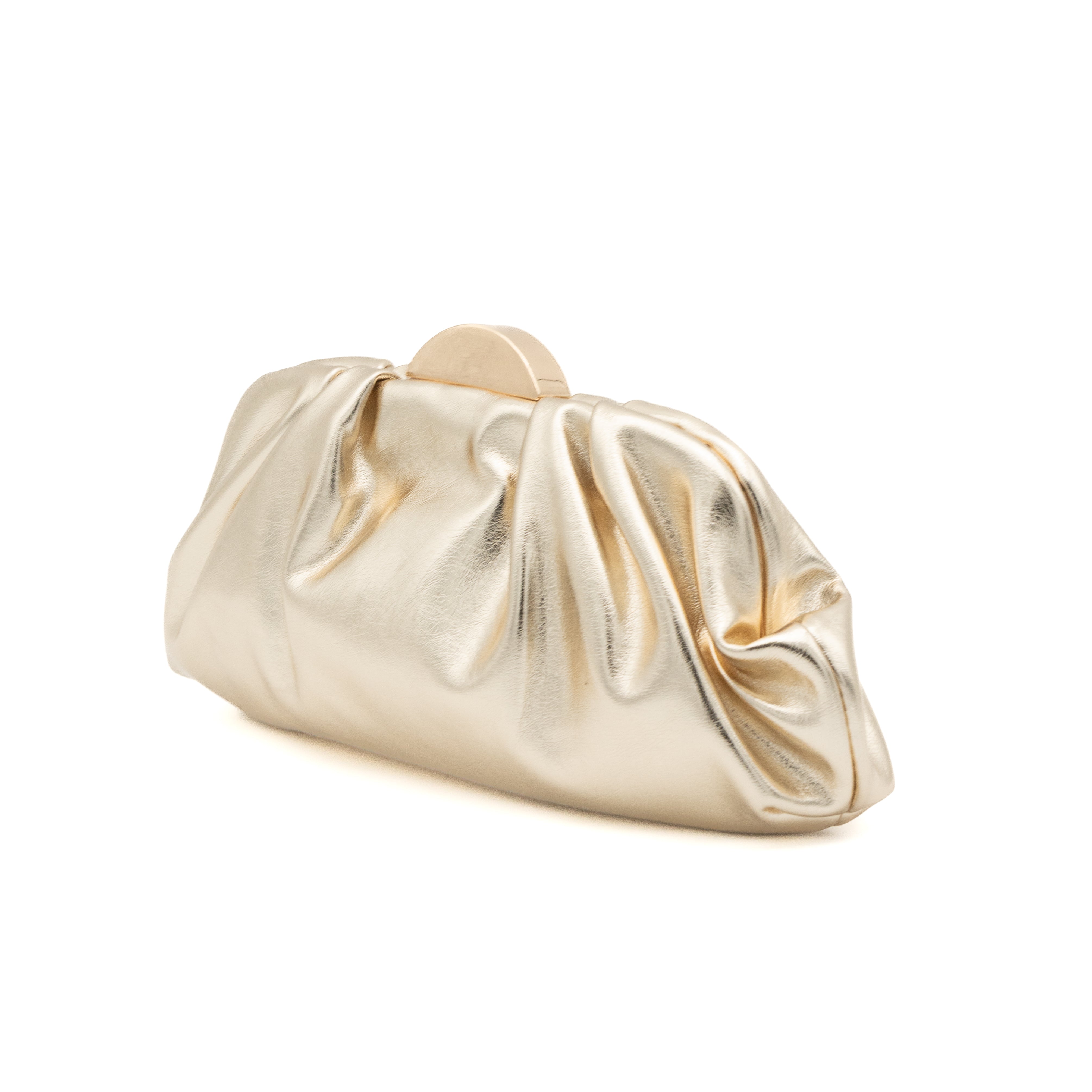 Bolso clutch de fiesta fruncido metalizado oro claro
