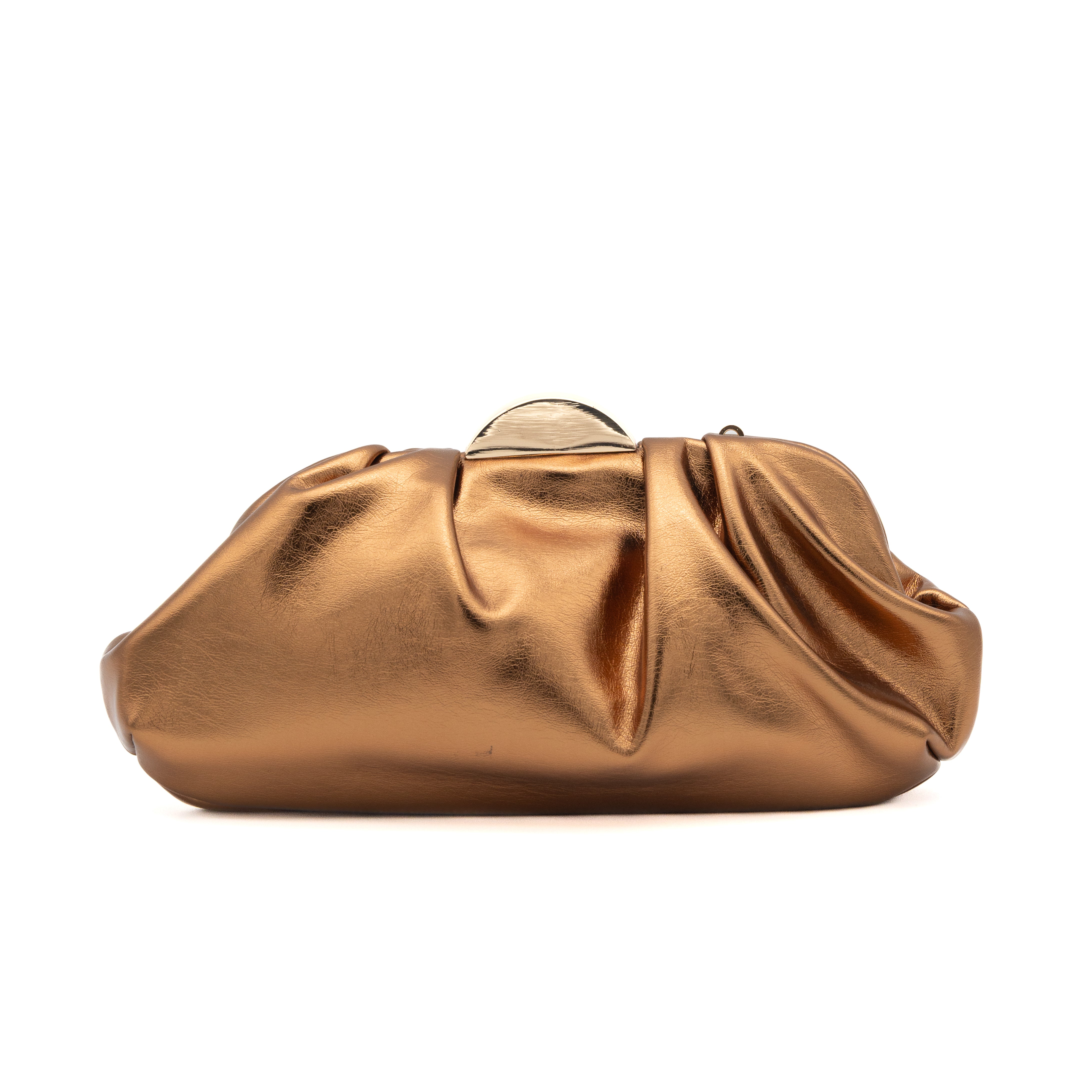 Bolso clutch de fiesta fruncido metalizado bronce
