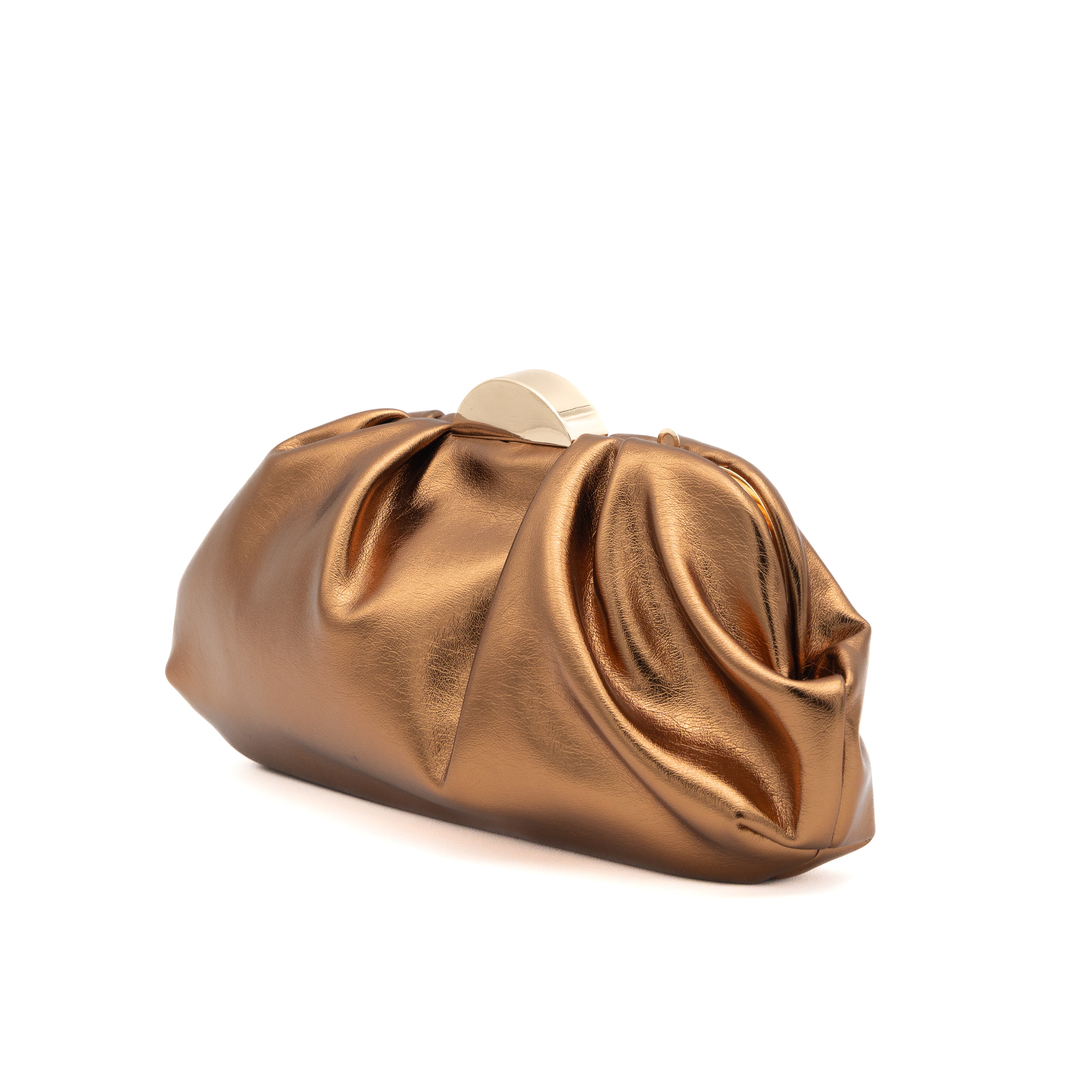 Bolso clutch de fiesta fruncido metalizado bronce