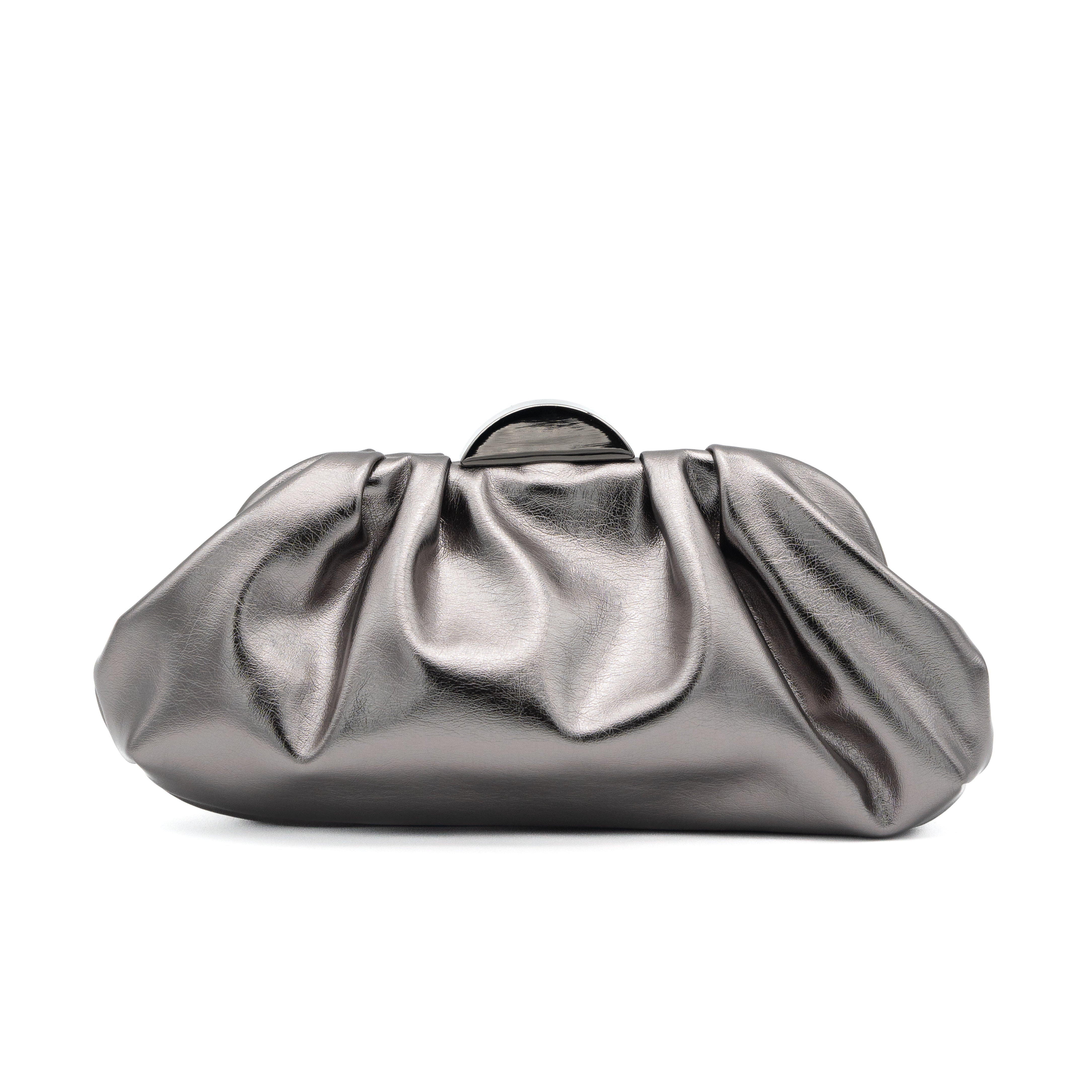 Bolso clutch de fiesta fruncido metalizado gris