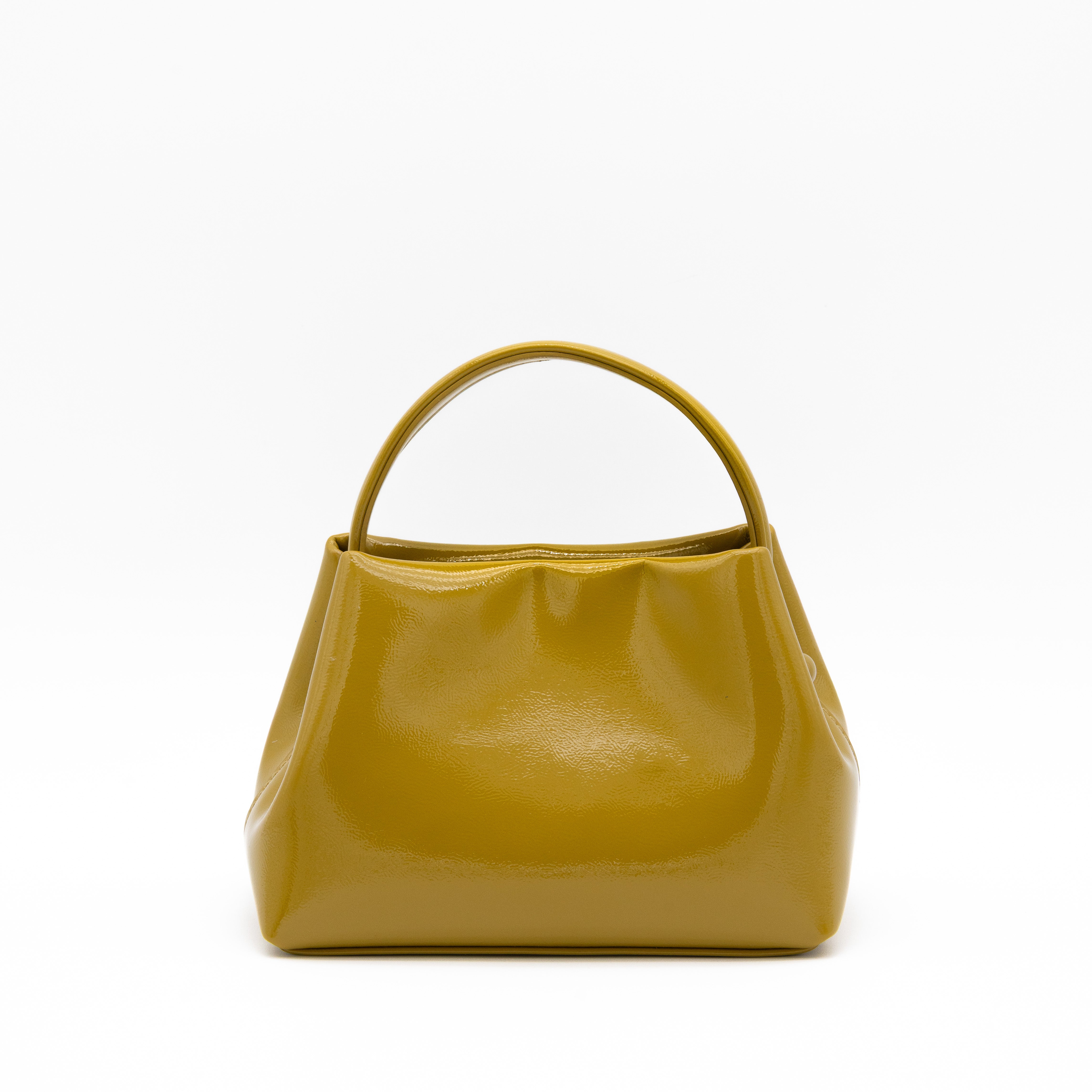 Bolso de fiesta con efecto charol oliva, diseño estructurado y correa combinada metálica y sintética