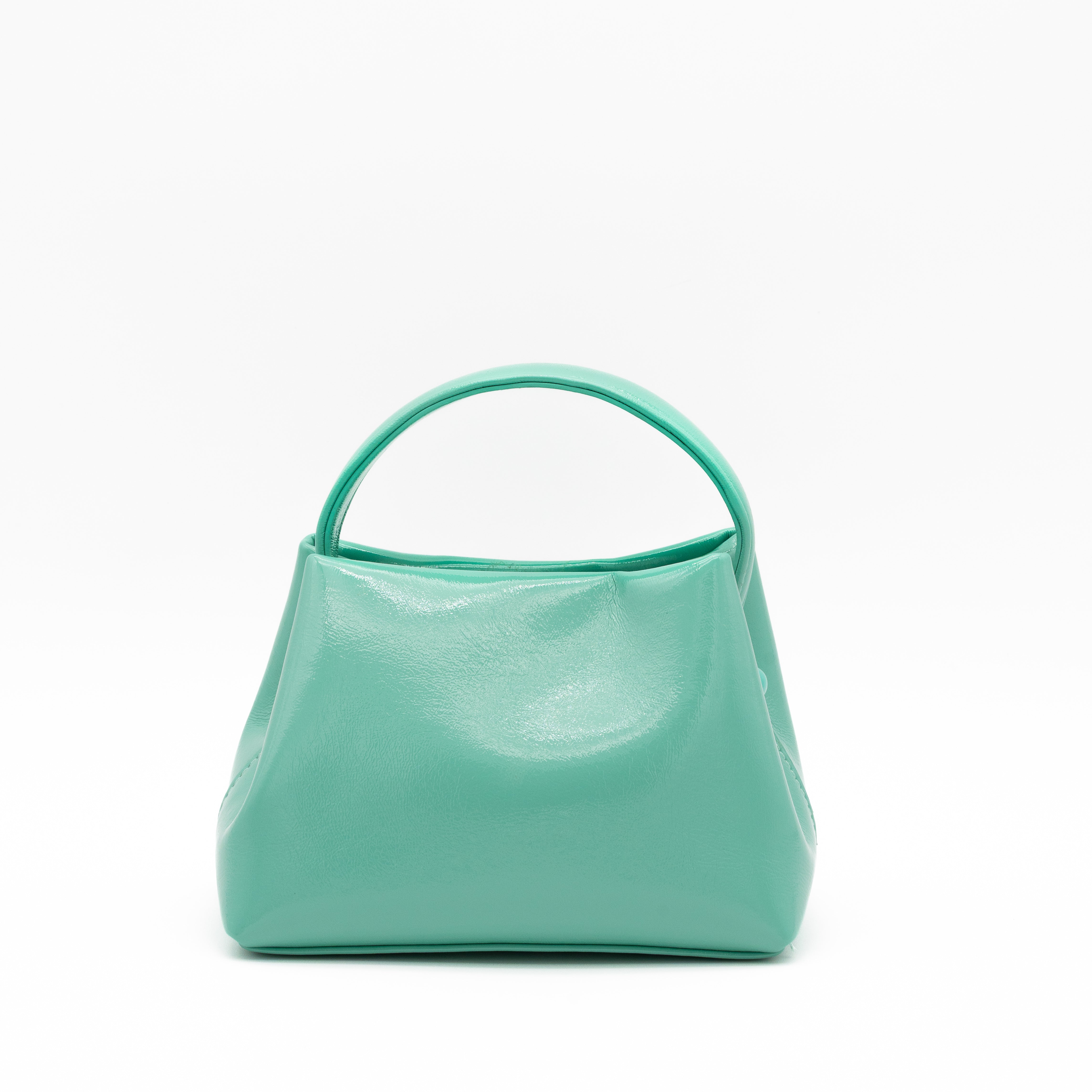 Bolso de fiesta con efecto charol verde agua, diseño estructurado y correa combinada metálica y sintética