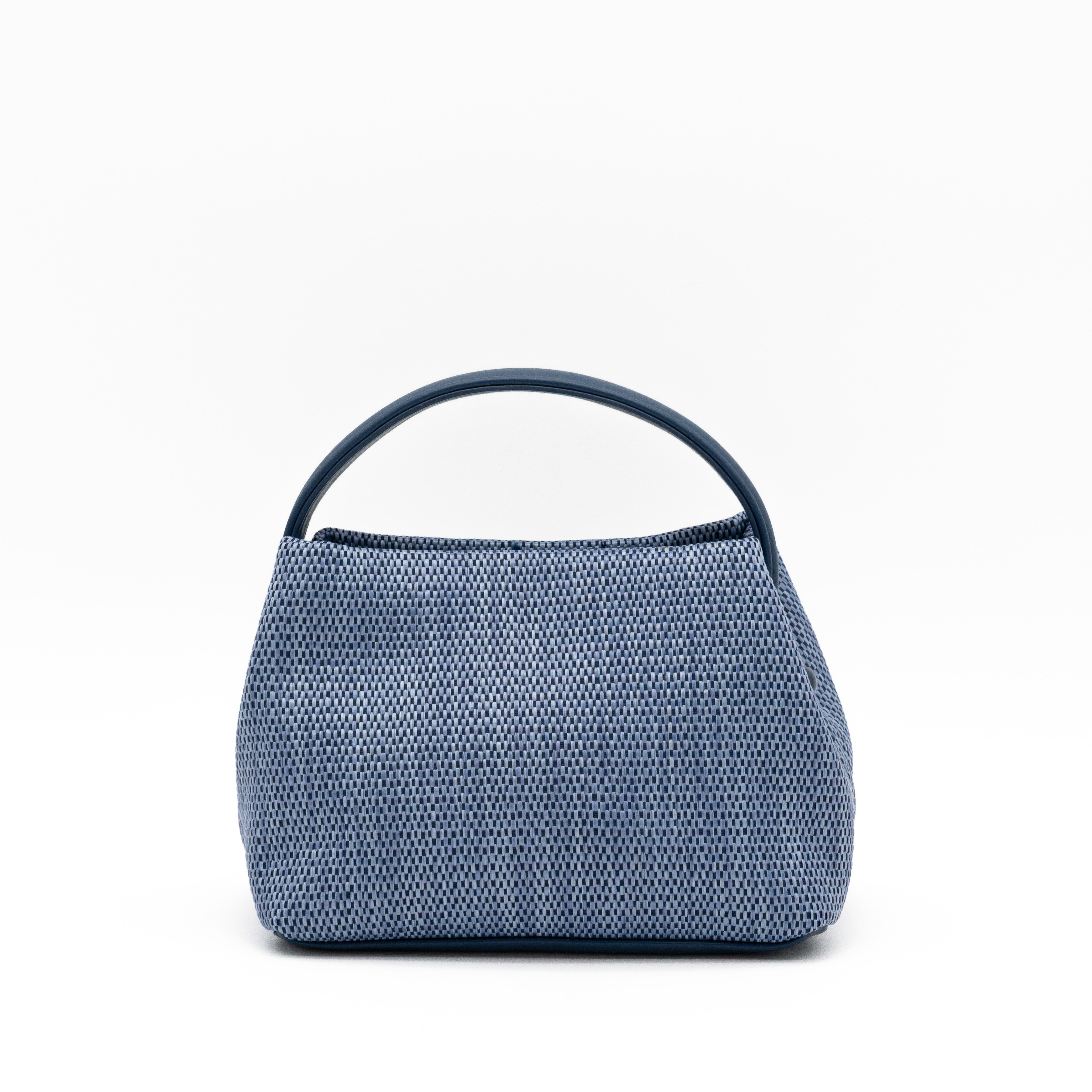 Bolso de fiesta de rafia azul con asa rígida y correa desmontable