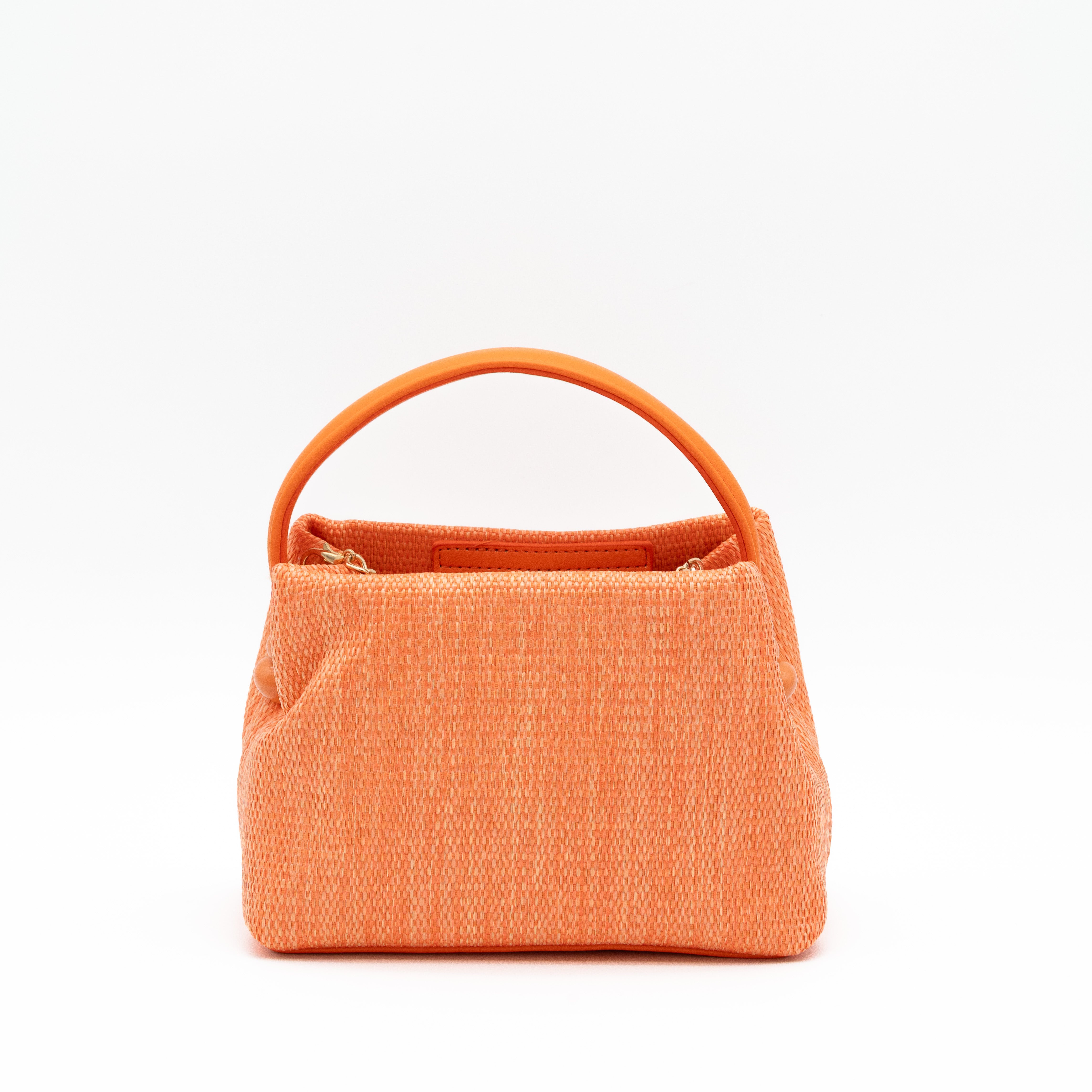 Bolso de fiesta de rafia naranja con asa rígida y correa desmontable