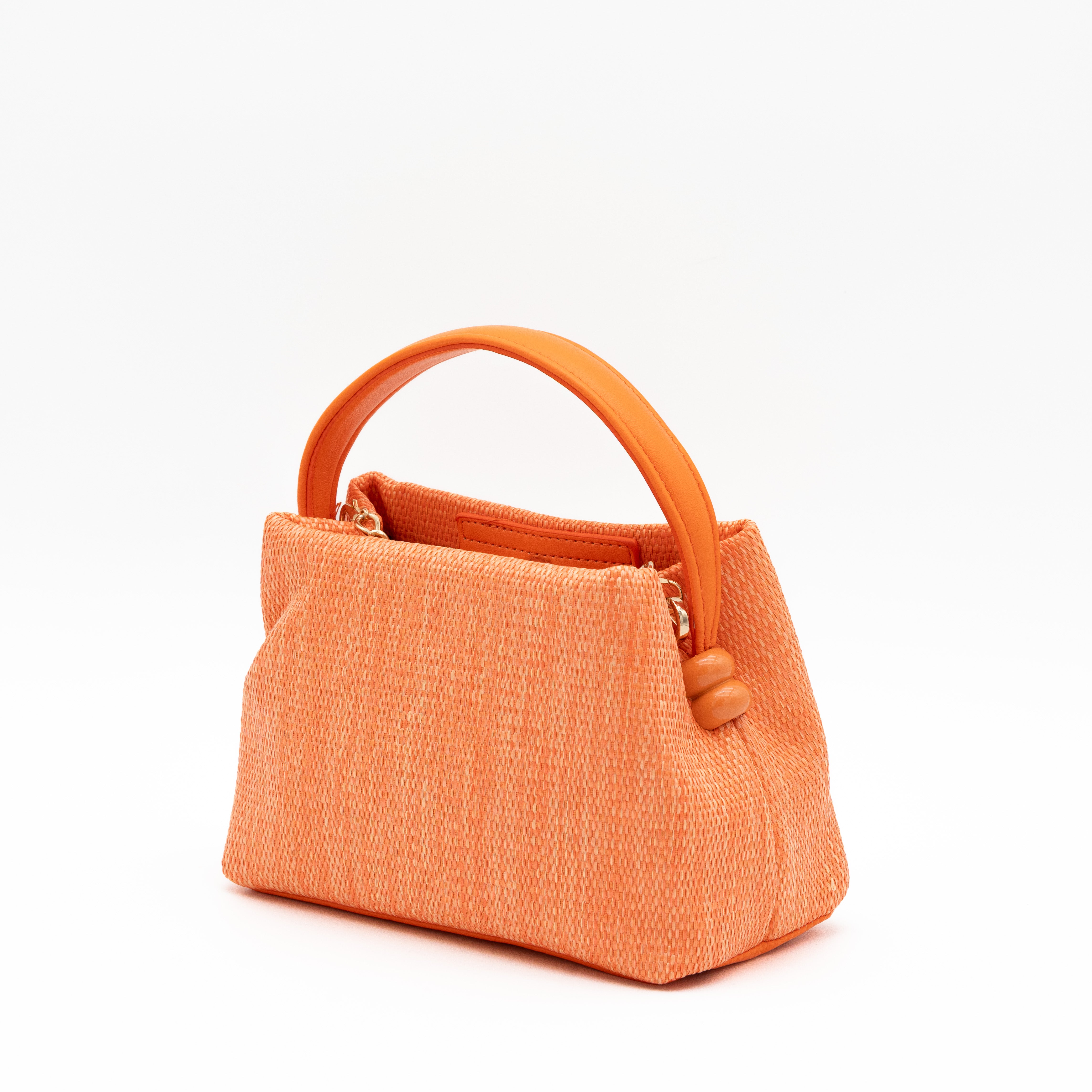 Bolso de fiesta de rafia naranja con asa rígida y correa desmontable