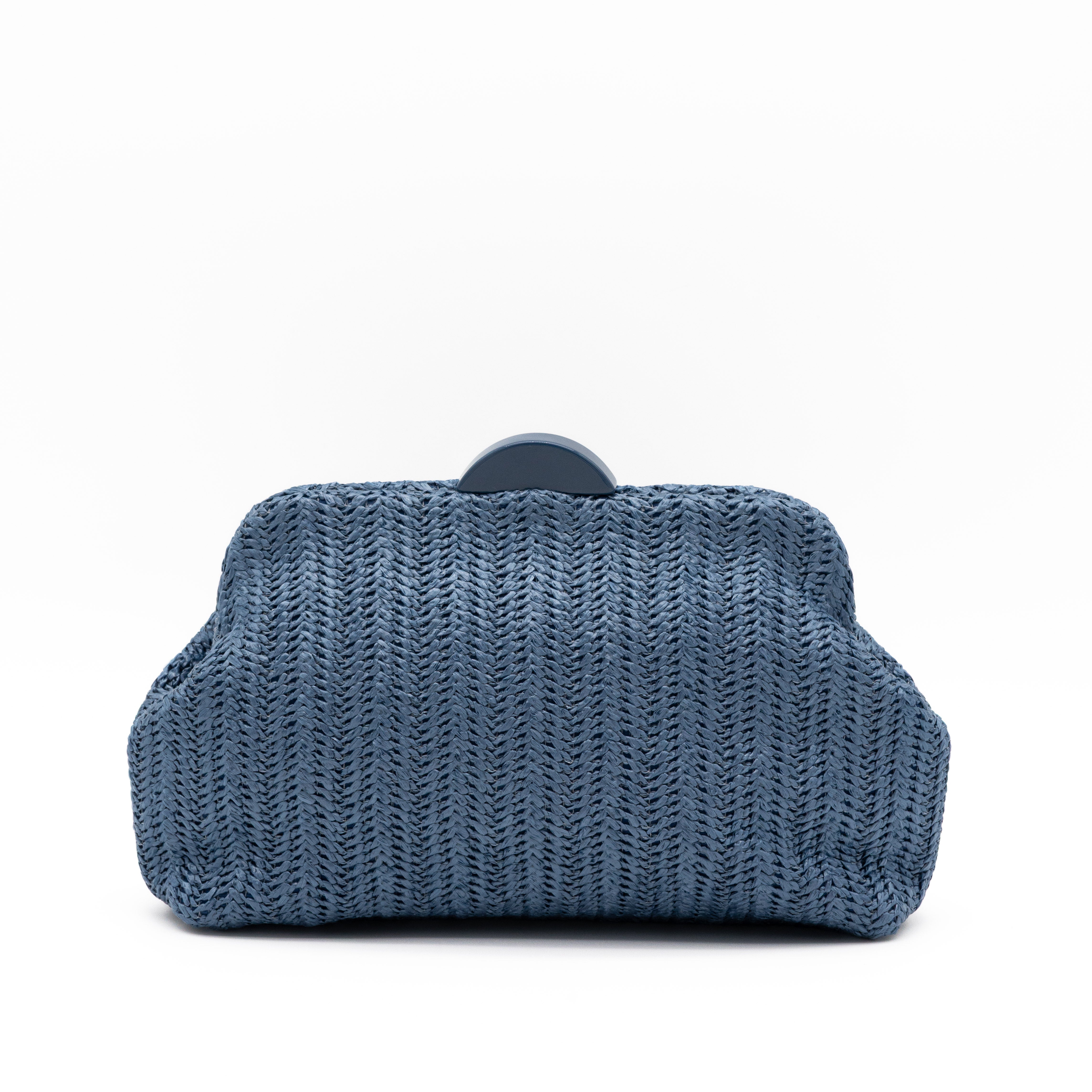 Bolso de fiesta de rafia marino con diseño en espiga y cadena metálica desmontable