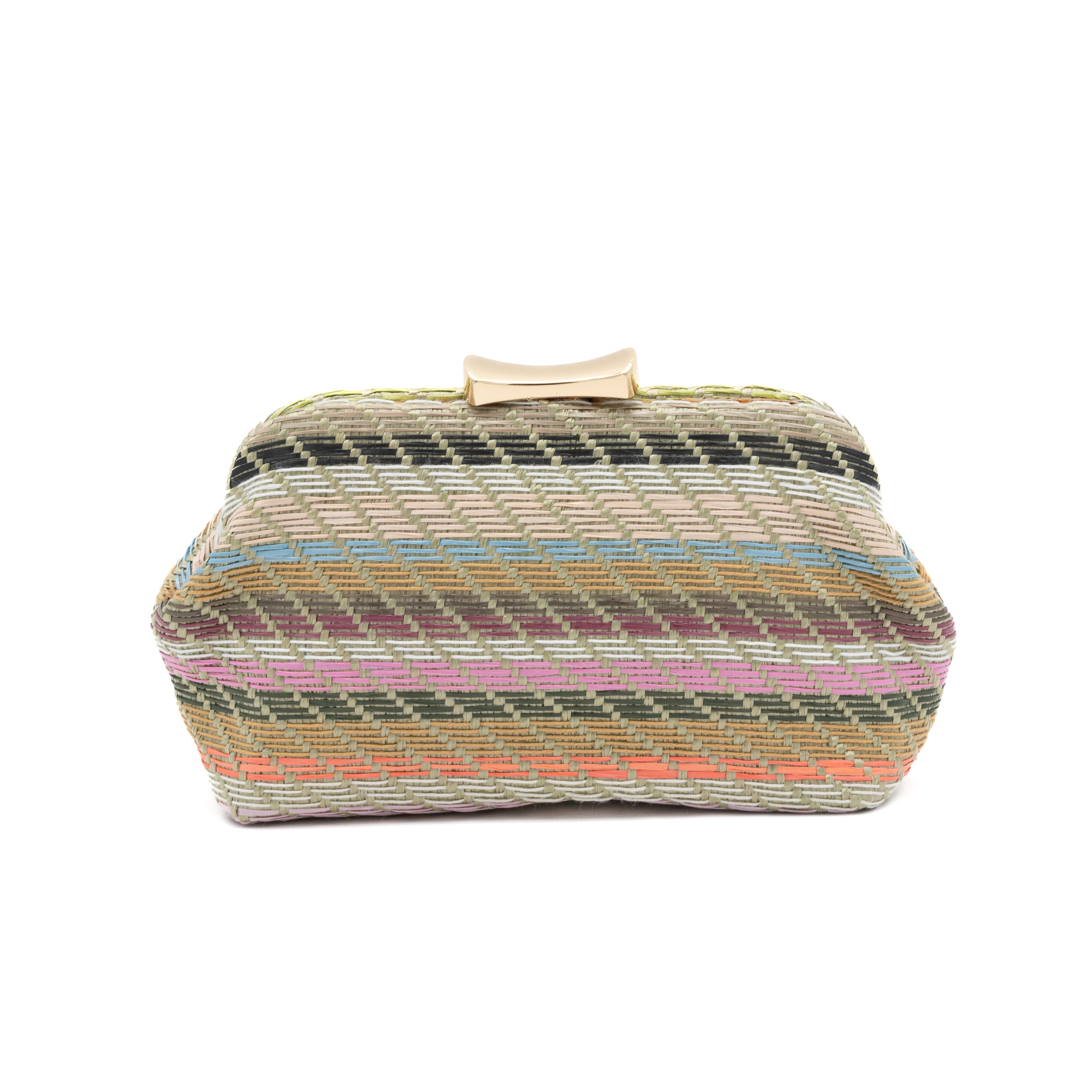 Bolso clutch de fiesta en rafia multicolor verde con diseño de rayas