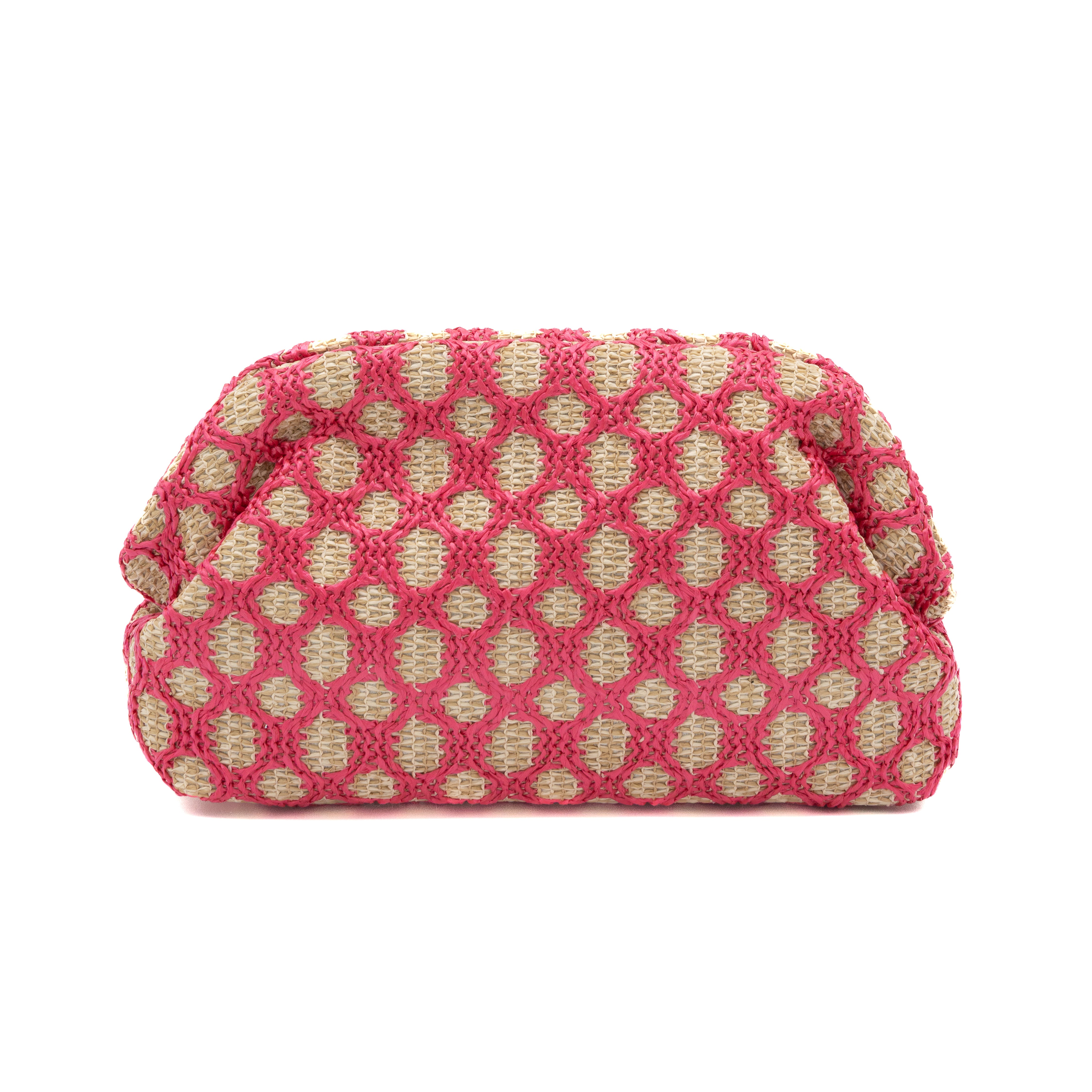 Bolso clutch de fiesta en rafia con patrón geométrico color fucsia