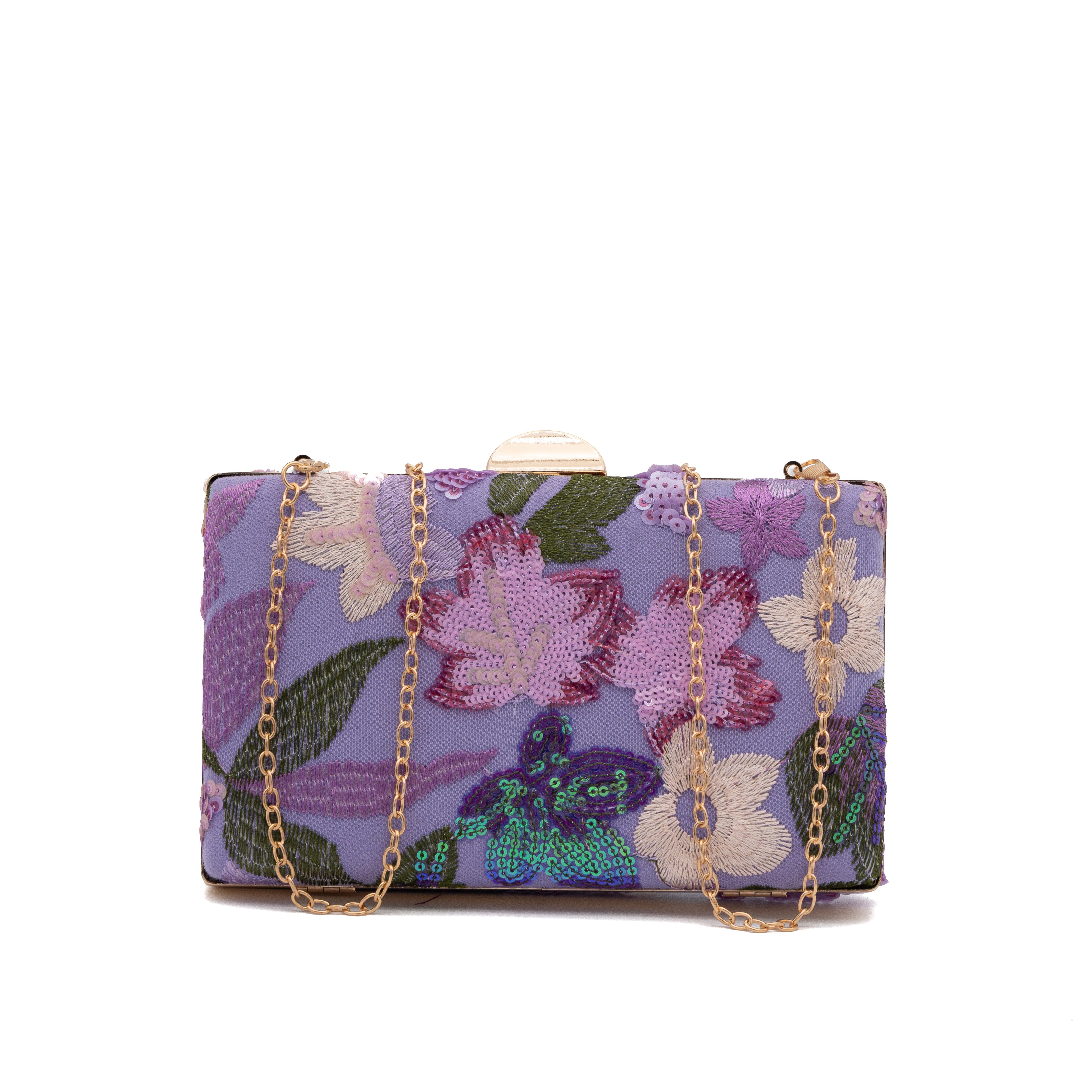 Bolso clutch rígido rectangular con bordado de lentejuelas violeta
