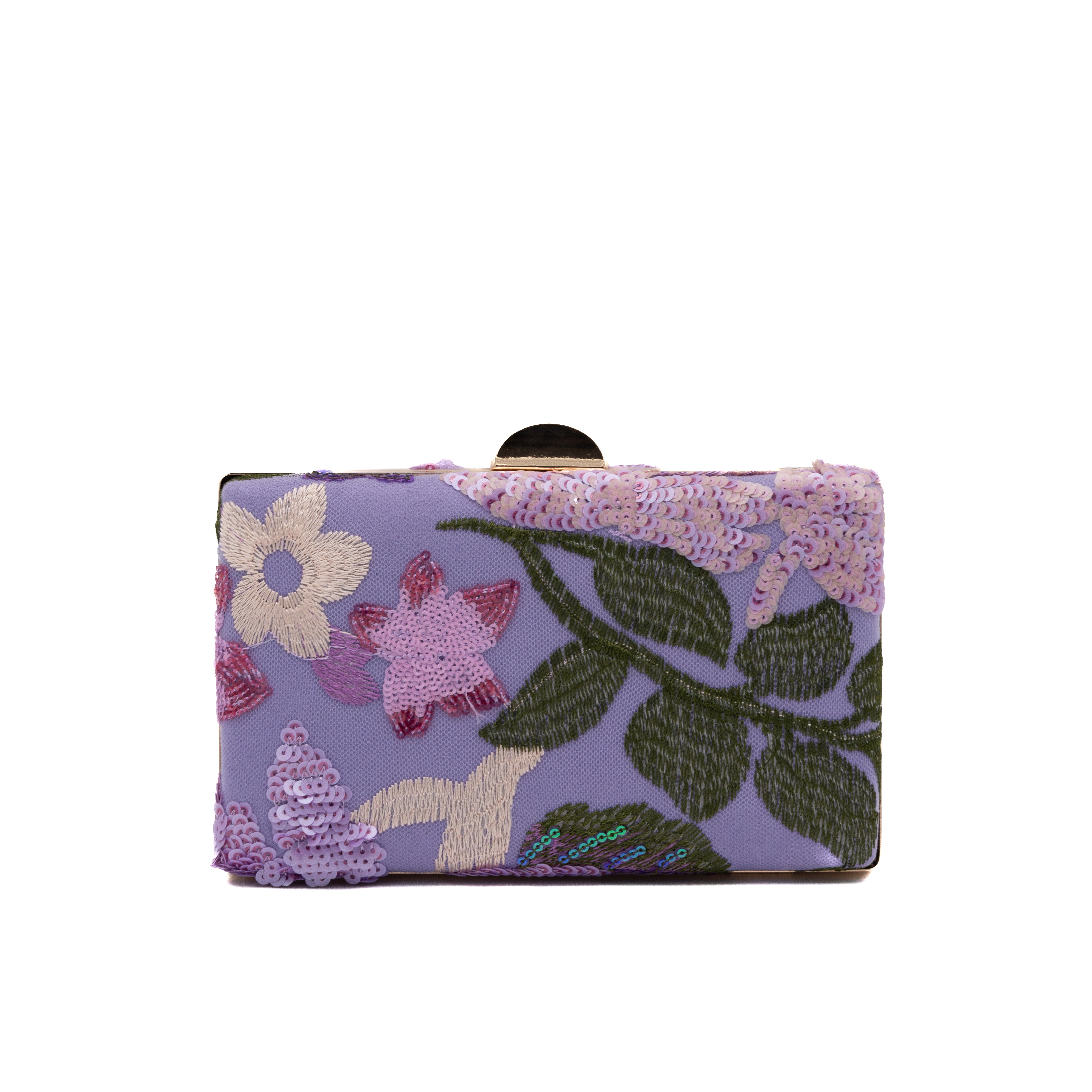 Bolso clutch rígido rectangular con bordado de lentejuelas violeta