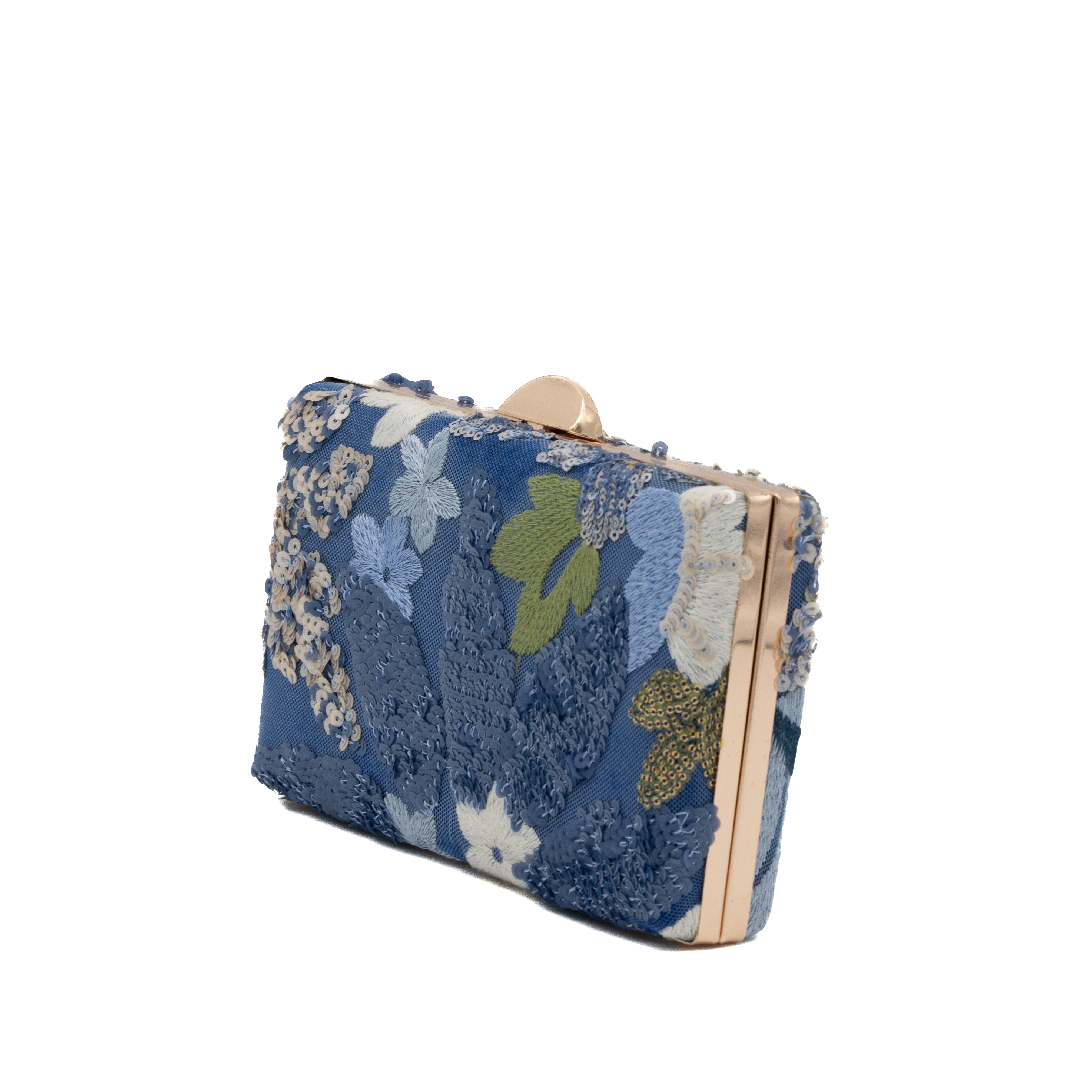 Bolso clutch rígido rectangular con bordado de lentejuelas marino