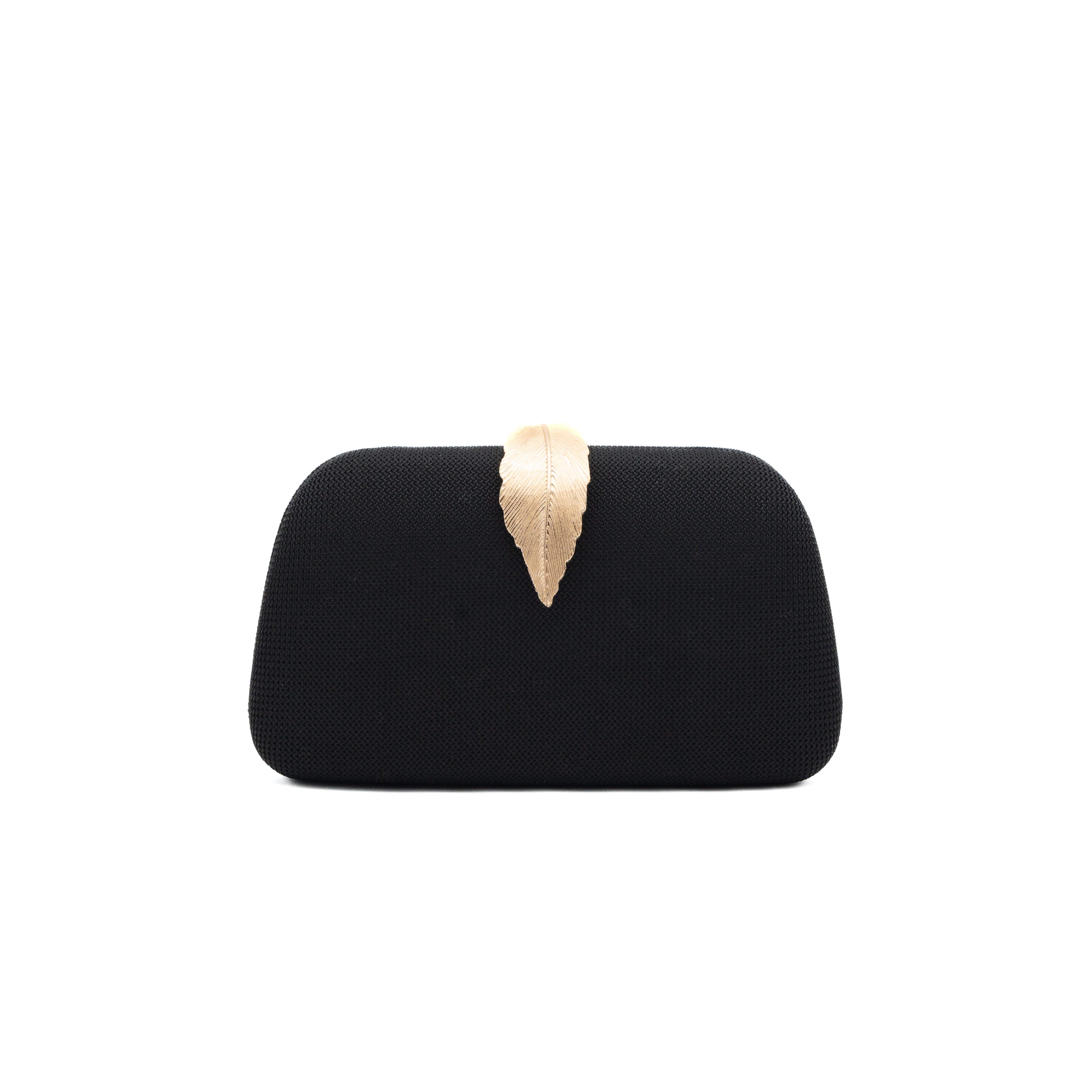 Bolso clutch rígido de malla negro con cierre de hoja