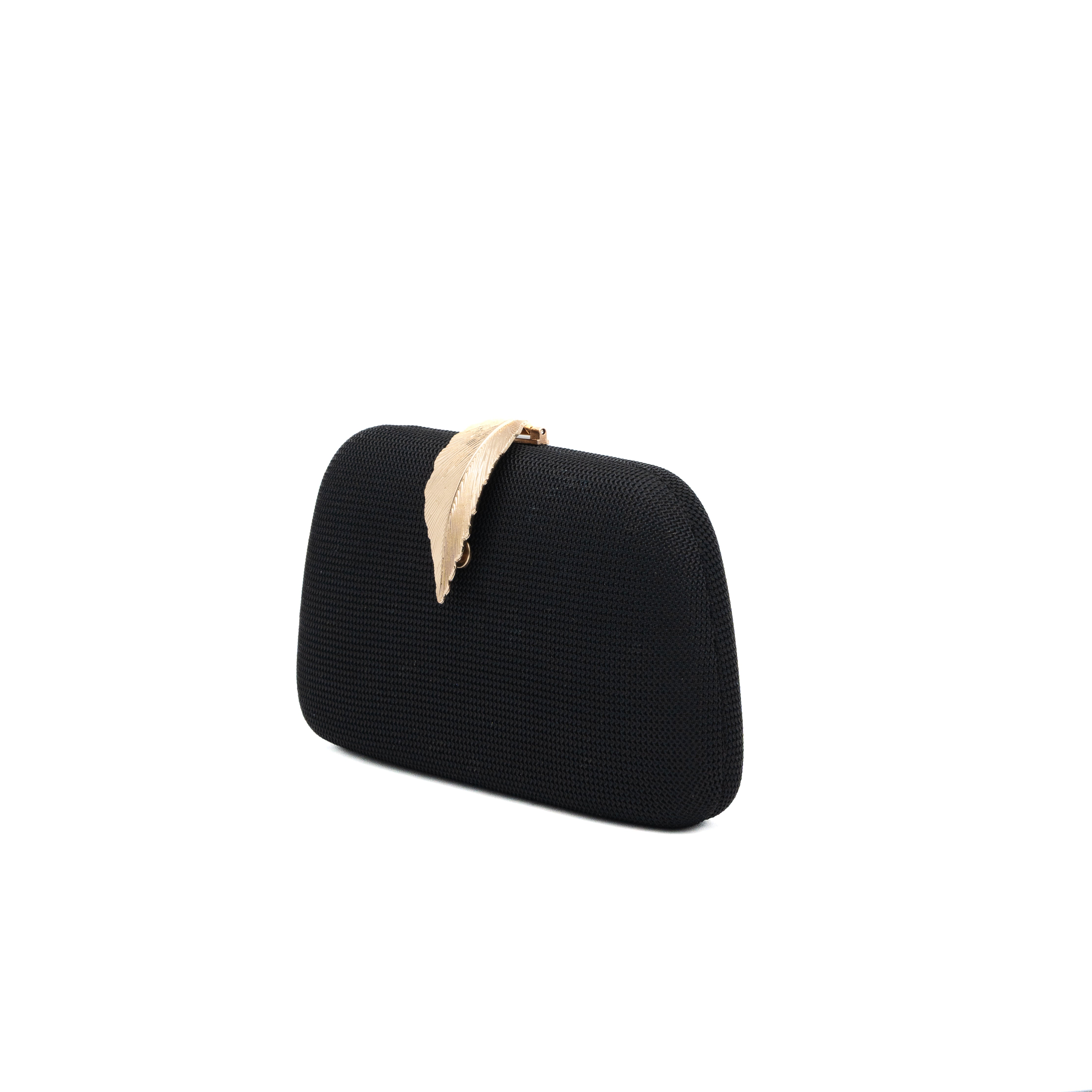 Bolso clutch rígido de malla negro con cierre de hoja