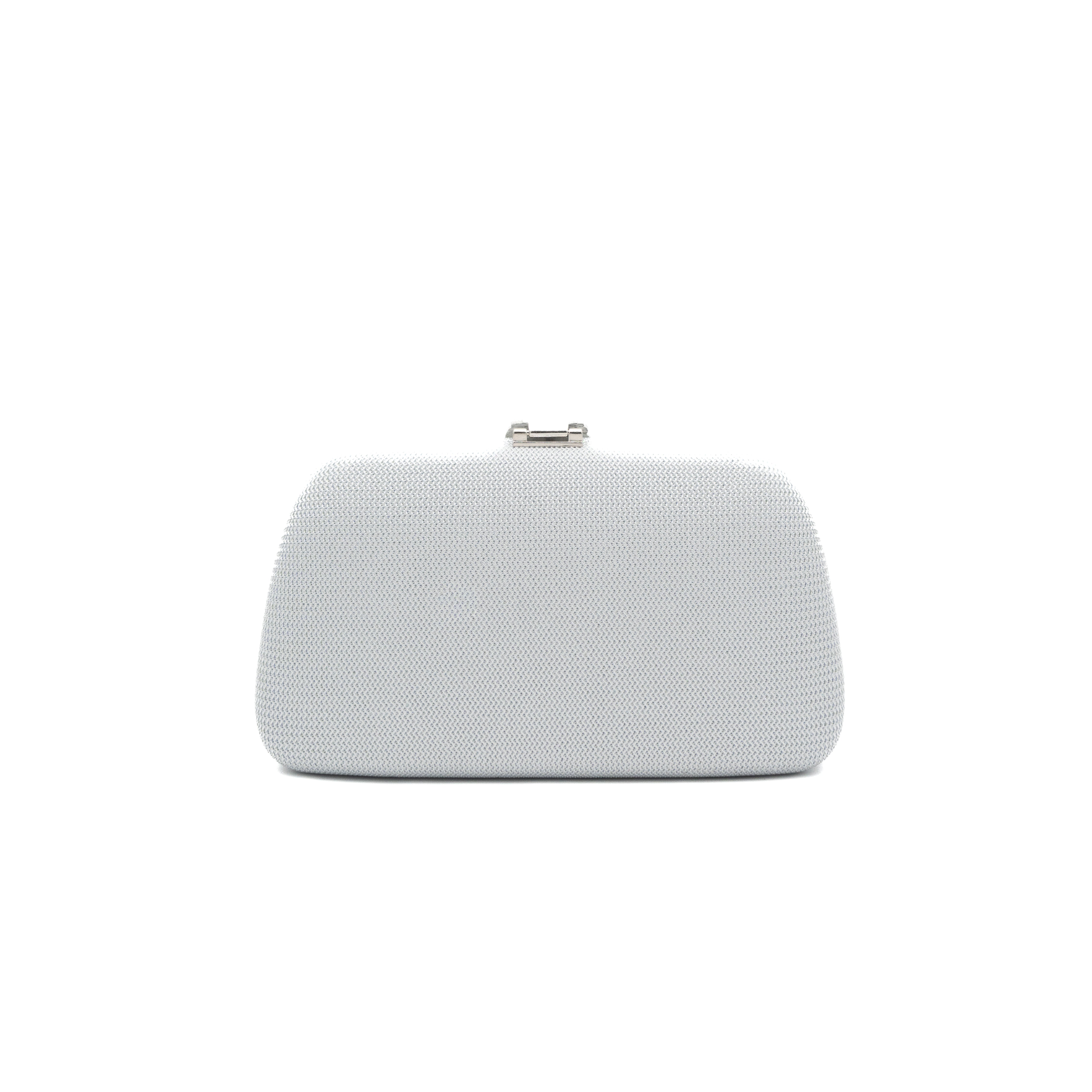 Bolso clutch rígido de malla plata con cierre de hoja