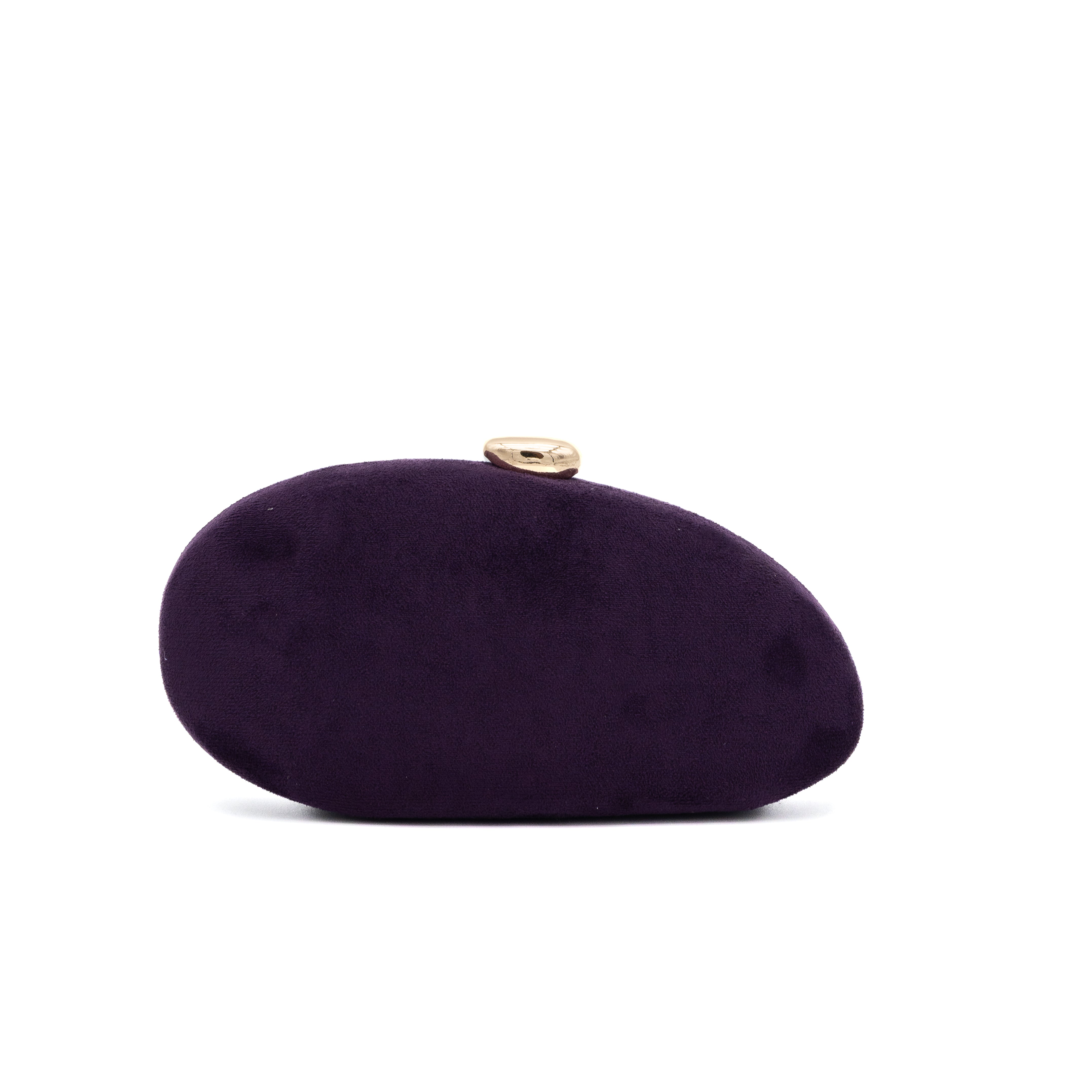 Bolso clutch rígido ovalado de antelina berenjena